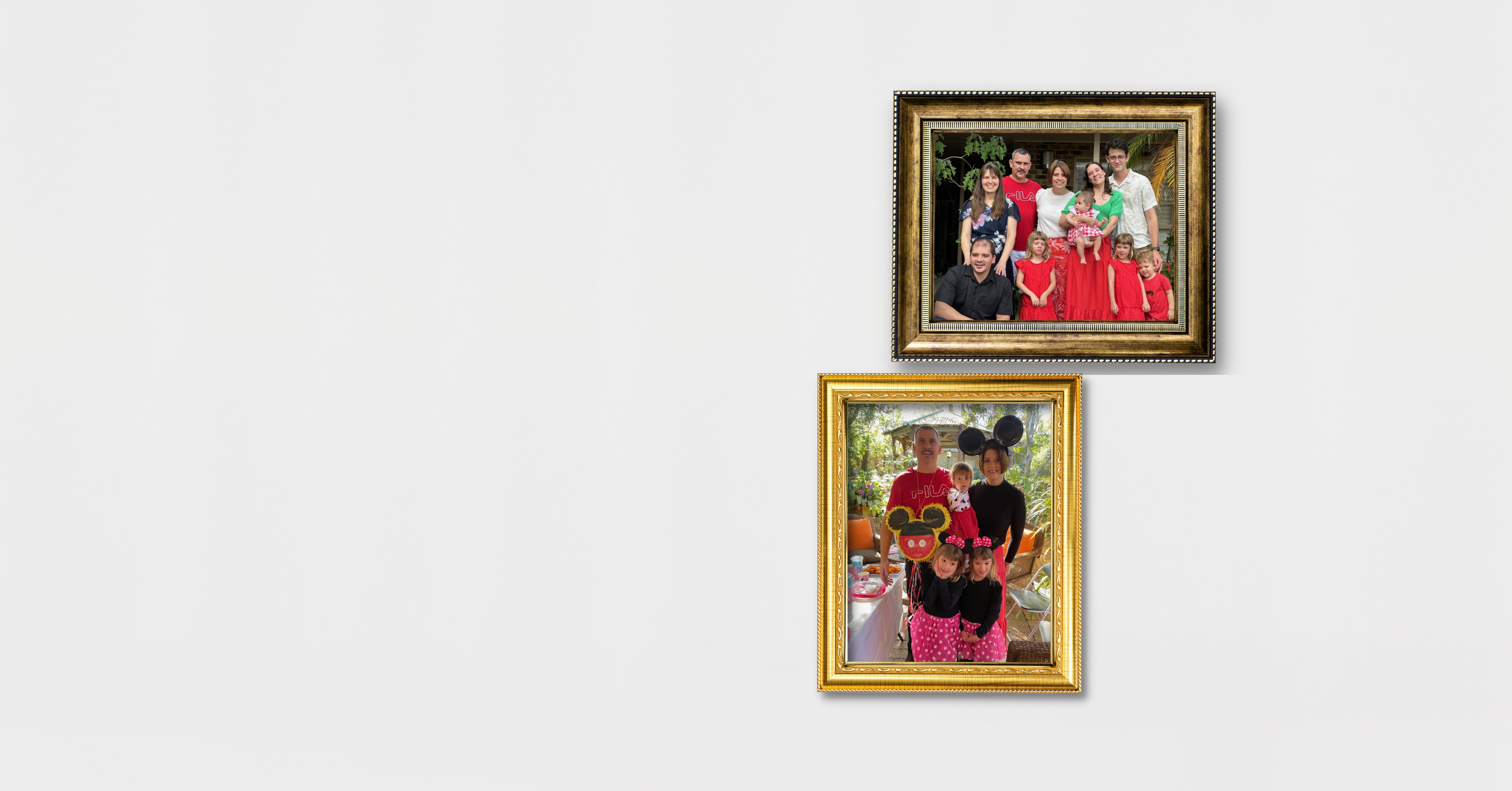 Picture frames with photos of Rialet and her grandchildren, Ruth, Miriam, Peter, Esther and Hannah.
