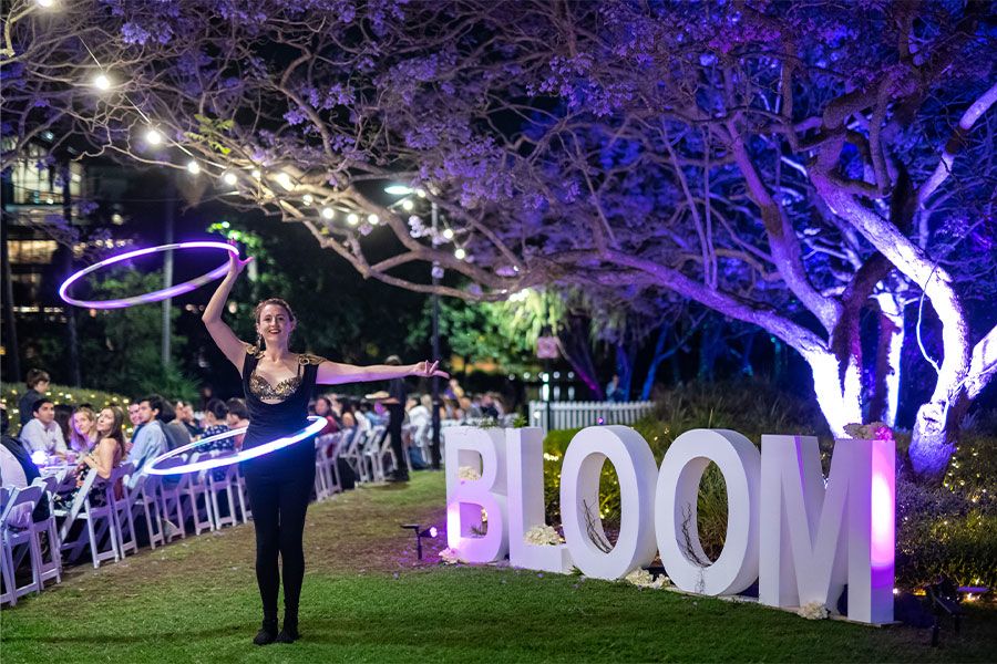 An image of a performer at a recent BLOOM Festival at UQ.