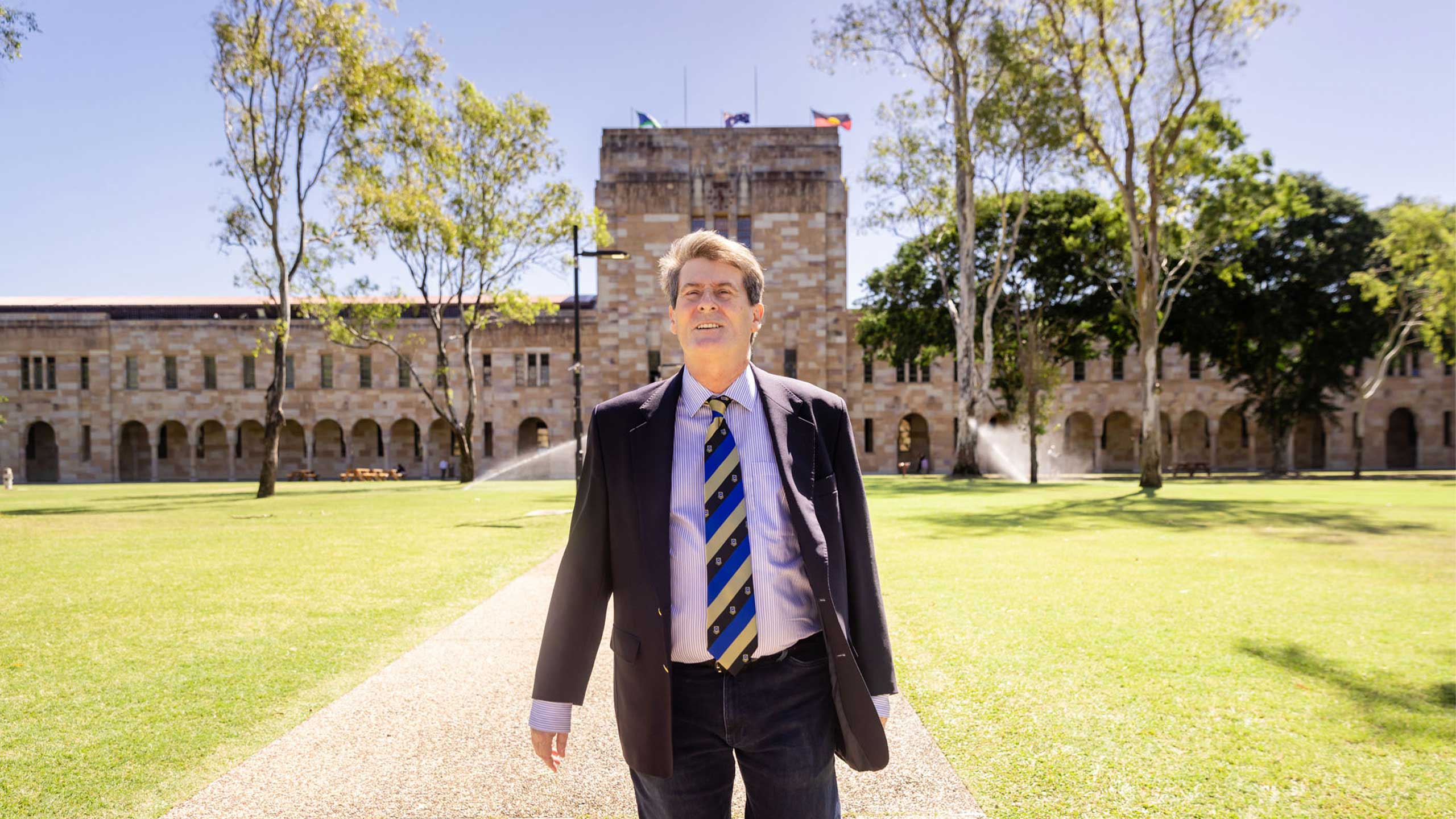 Professor Victor Nurcombe back in UQ's Great Court this year. 