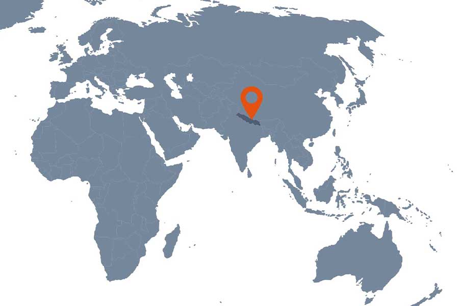 A world map indicating where Tserko Peak is located.