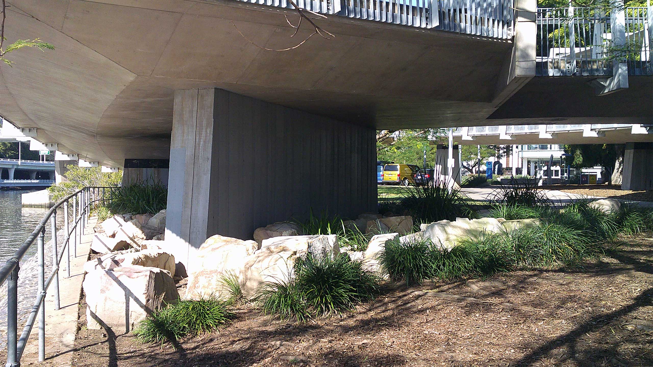 Landscape underneath bridge