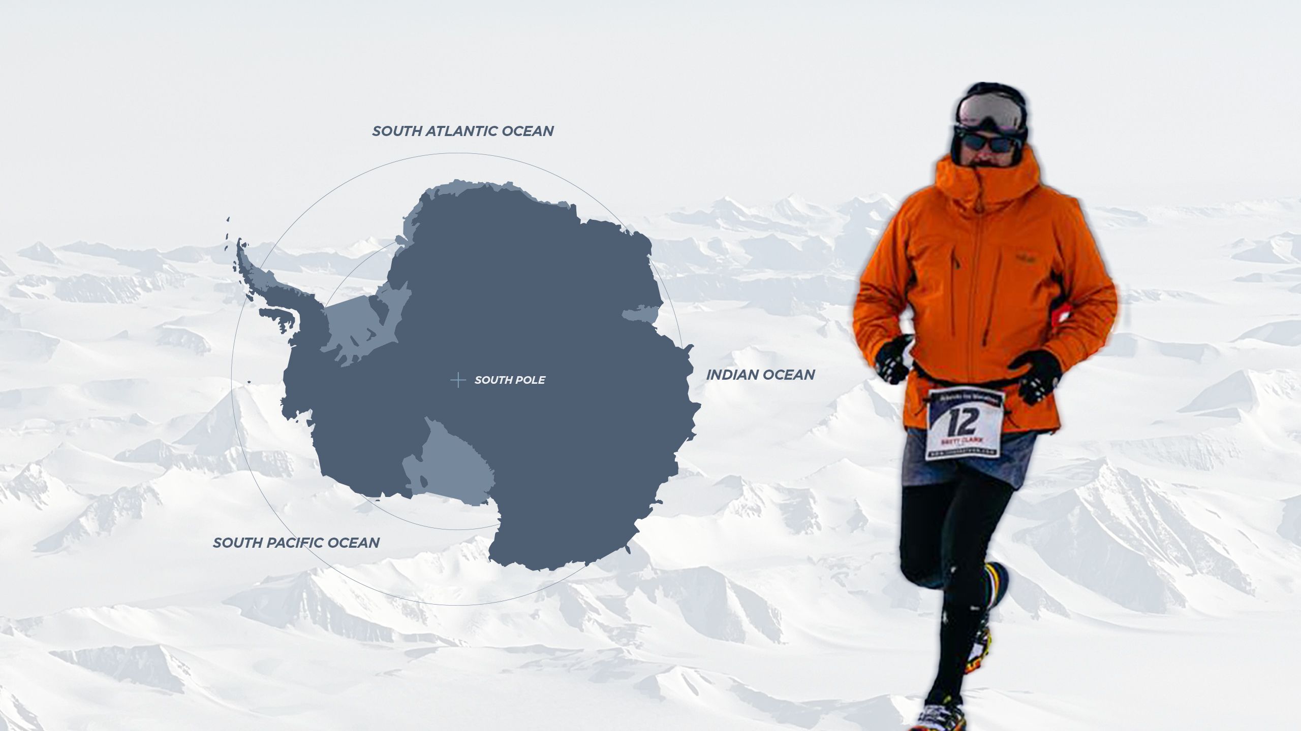 A map of Antarctica highlighting where the South Pole is. 