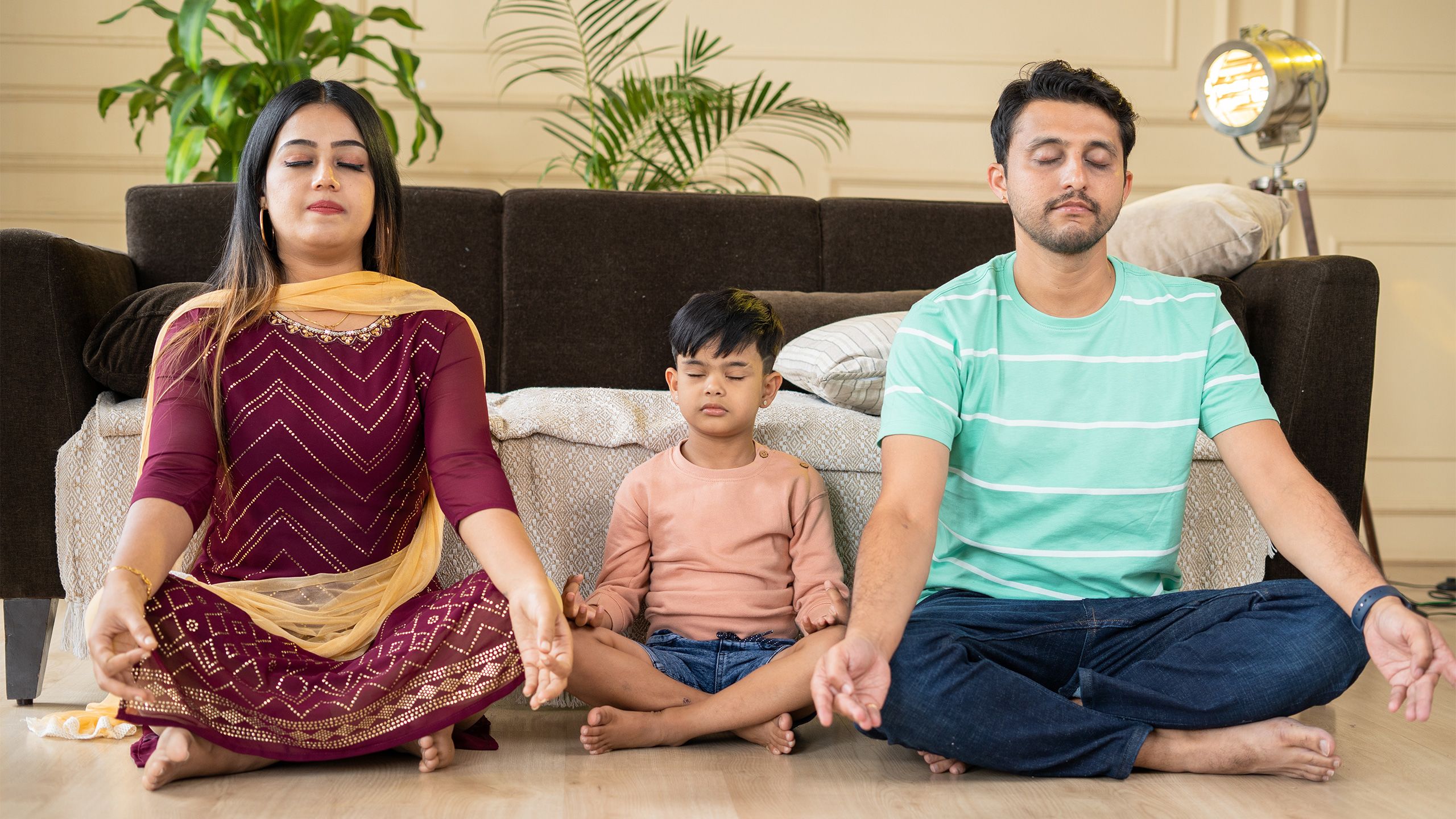family meditating