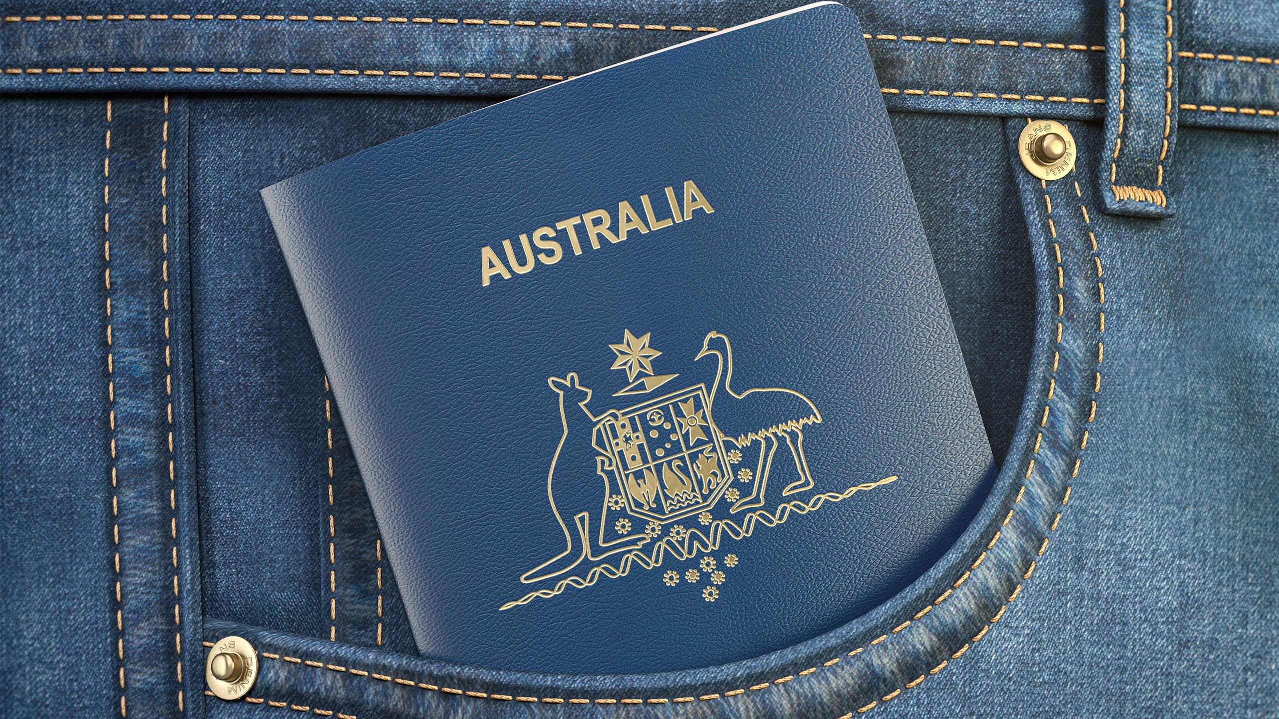 Australian passport in side pocket of jeans