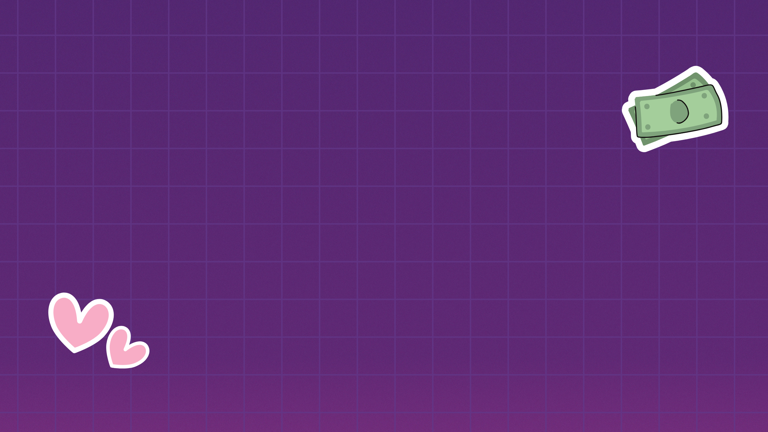 Purple grid background which resembles pages in a diary with stickers.