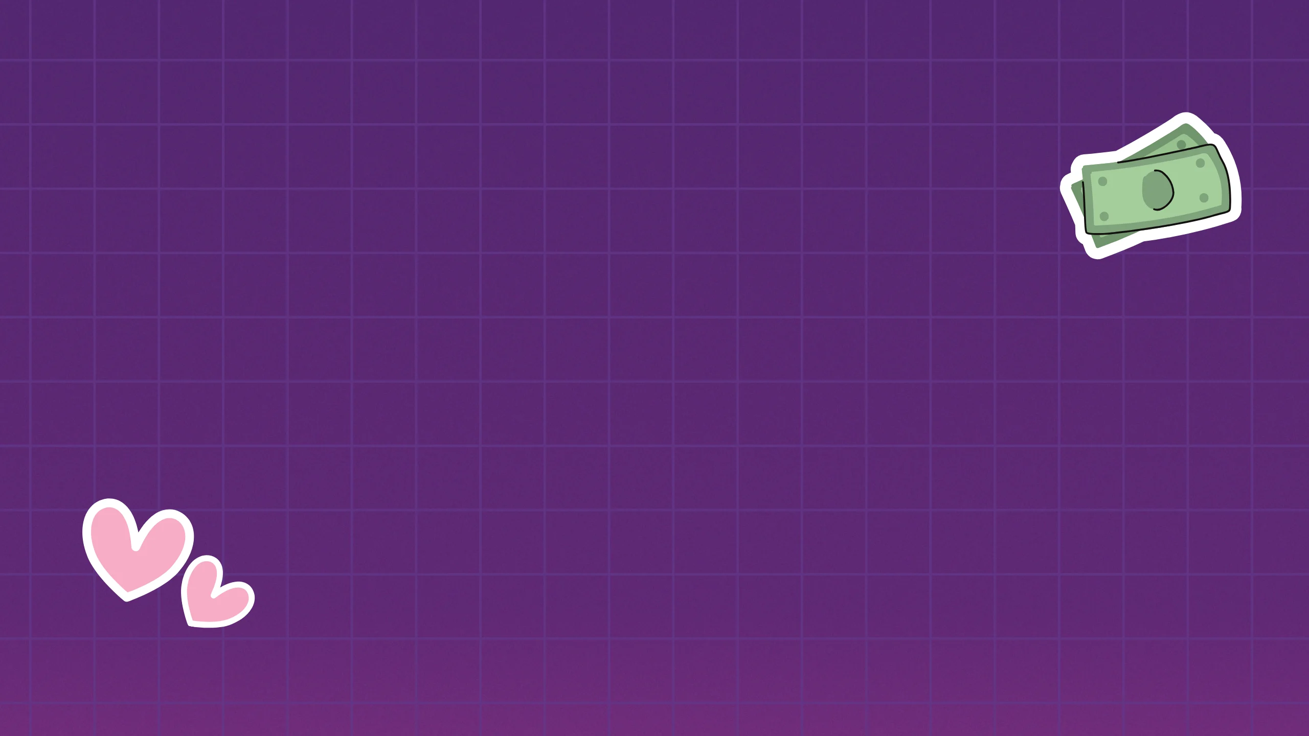 Purple grid background which resembles pages in a diary with stickers.