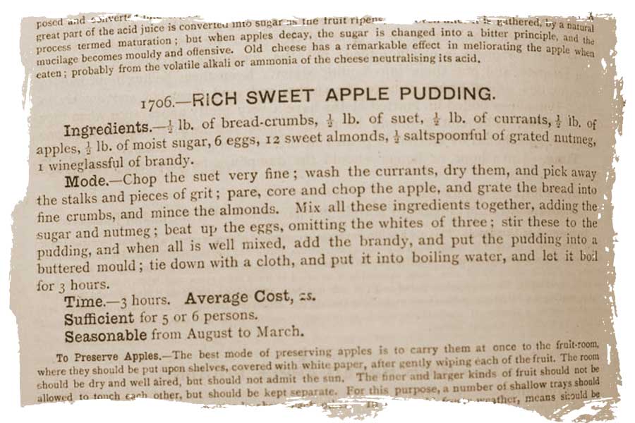 A photo of the rich sweet apple pudding recipe from Mrs Beeton's cookbook