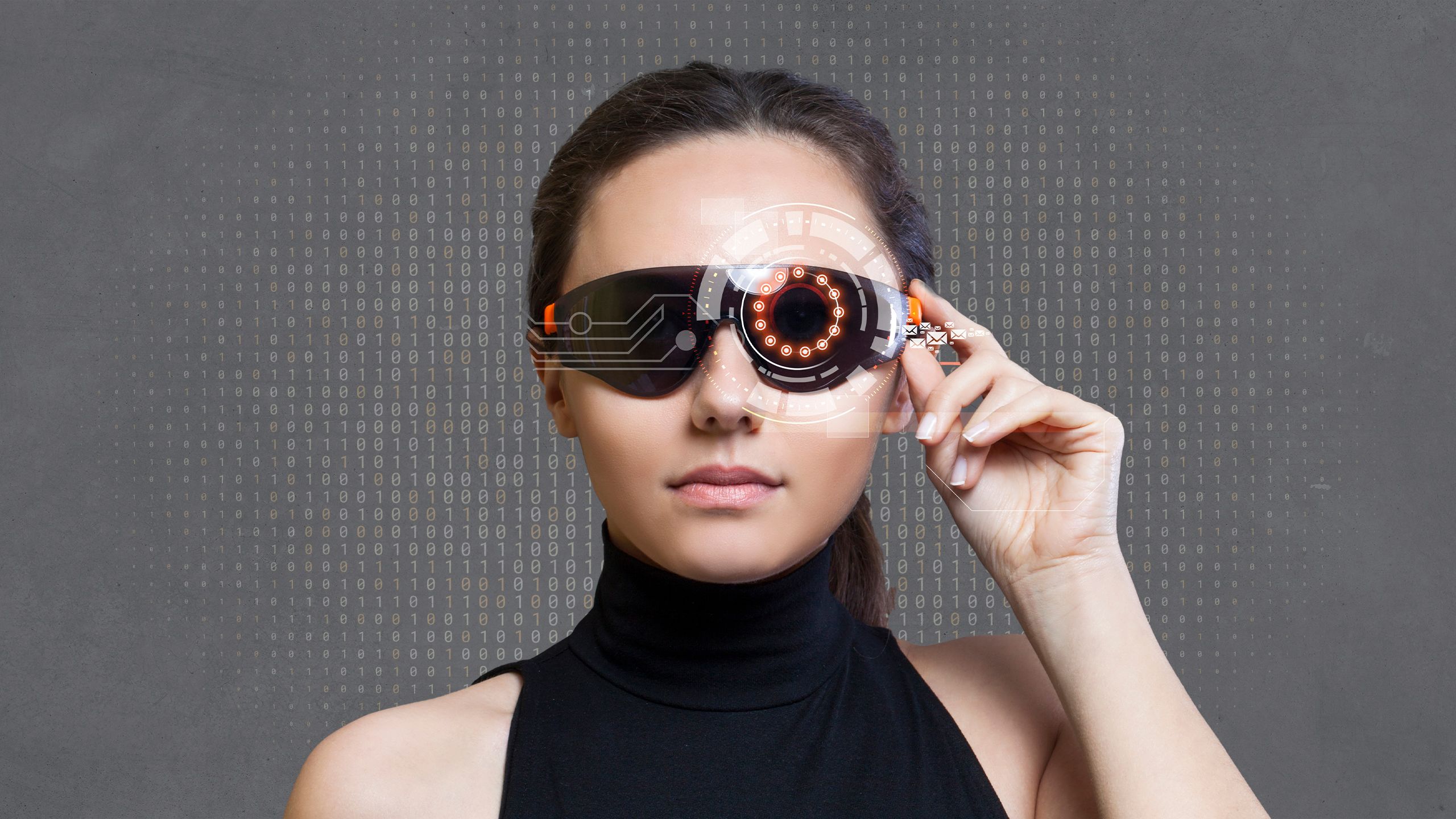 An image of a woman wearing AI glasses.