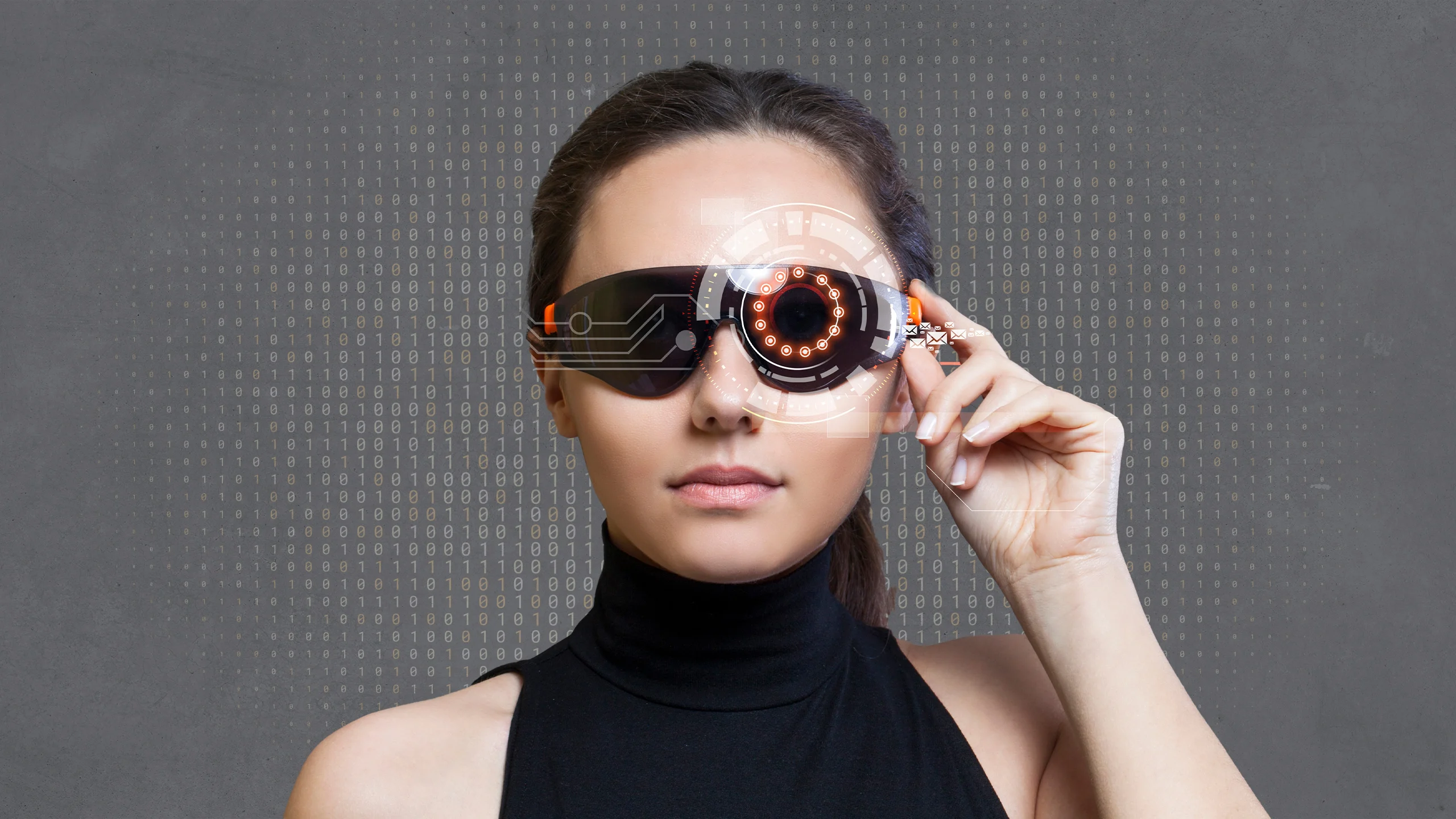An image of a woman wearing AI glasses.