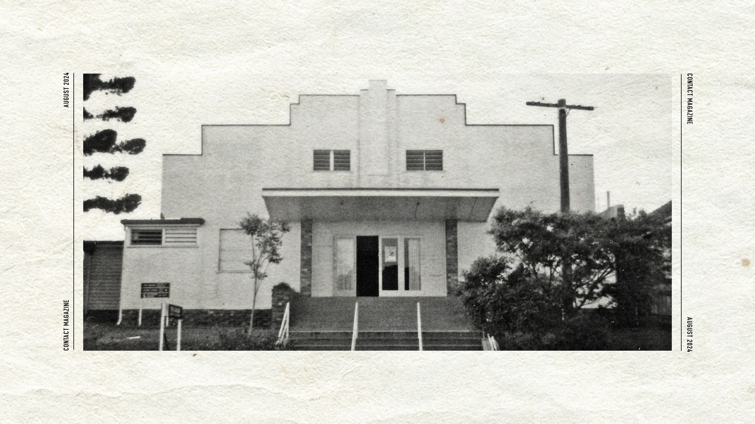 A black and white image of the facade of the Avalon Theatre before the refurbishment.
