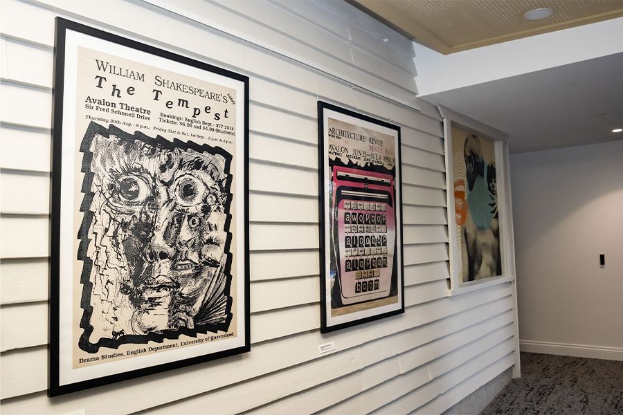 Posters from previous shows that have performed at the Avalon Theatre have been restored and framed along the halls of the Avalon.