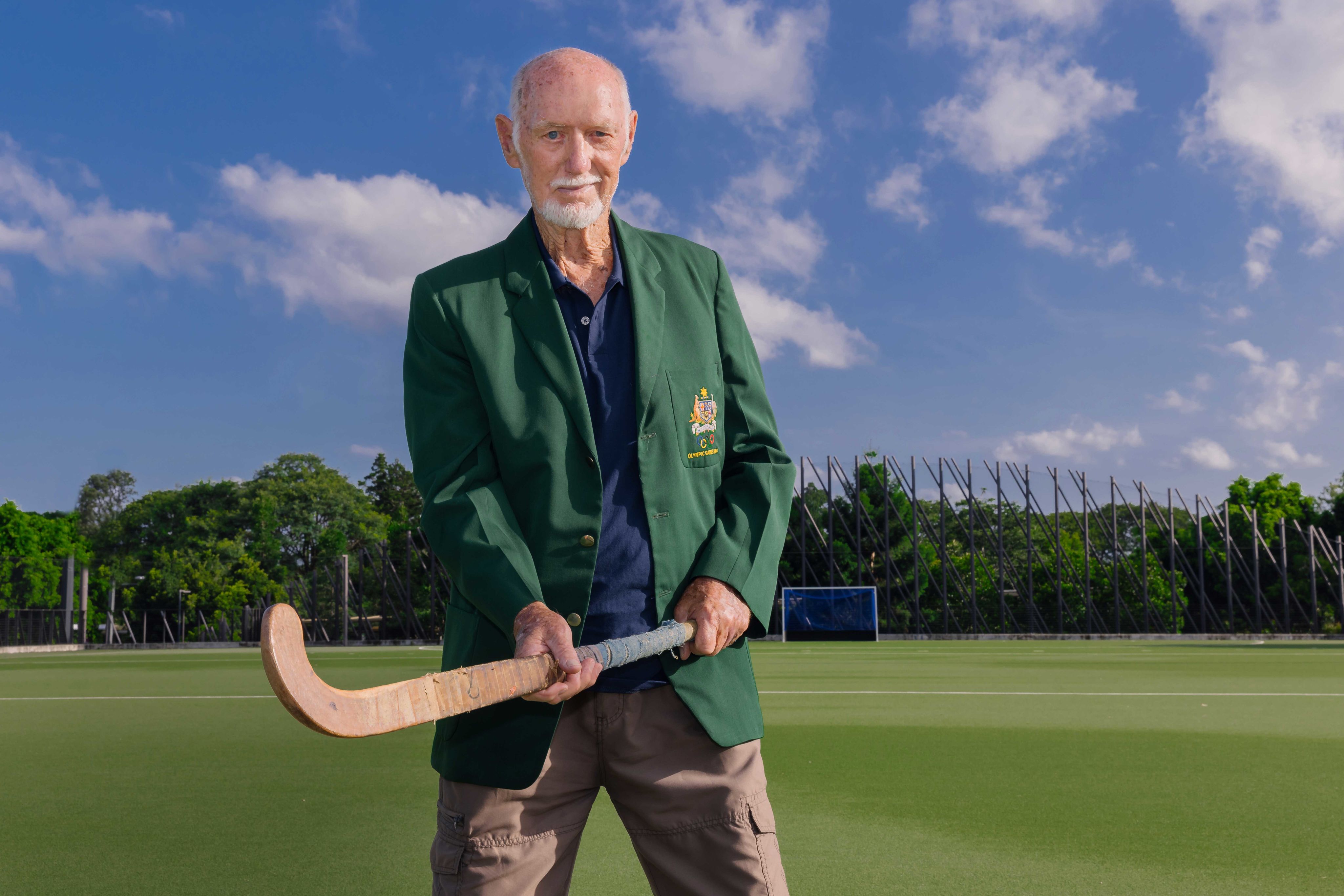 Dual Olympian Don McWatters with his hockey stick from the 1964 Olympics.