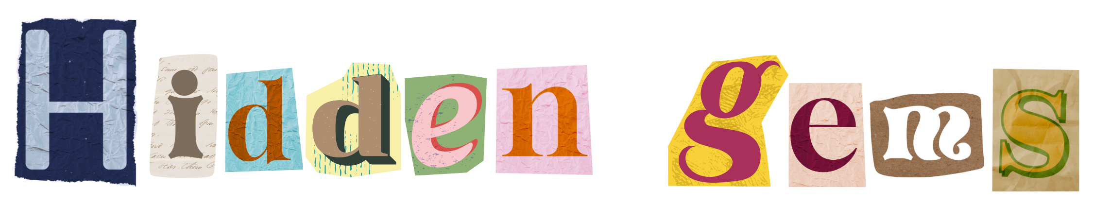 The title 'hidden gems' has been made out of scrapbook letters.