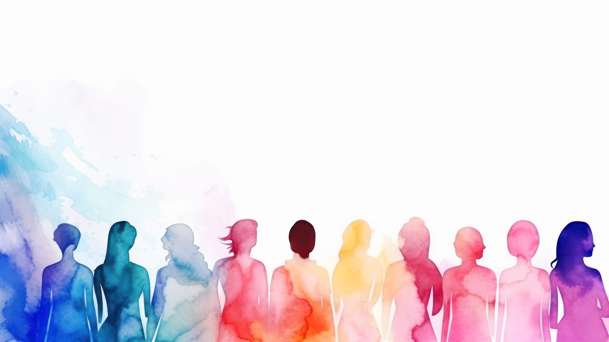 Abstract colourful art watercolour painting of different women together.