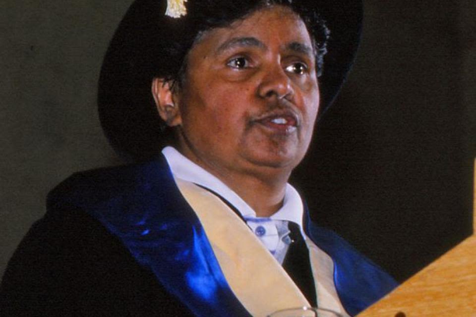 Valadian in her grown and bonnet at her 1966 graduation from UQ.