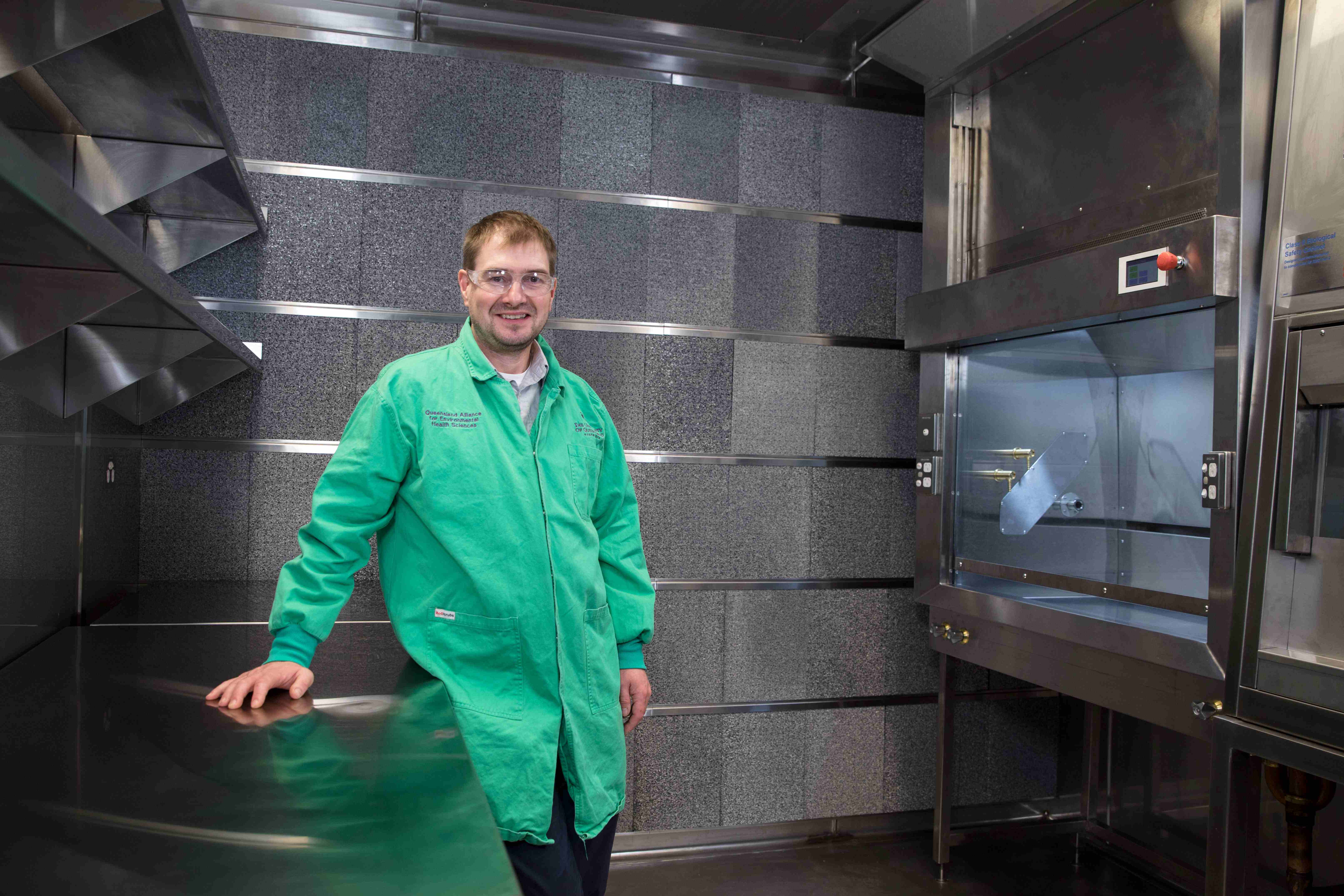 Professor Kevin Thomas in the unique, contamination-controlled lab.