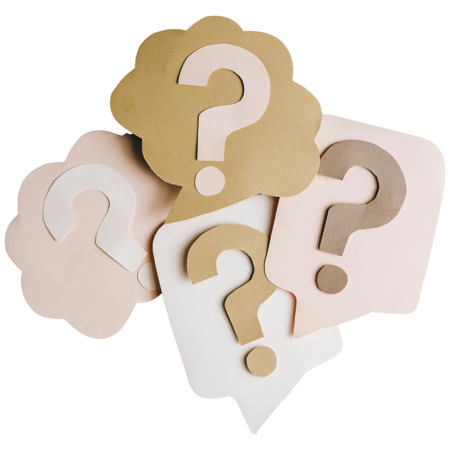 Paper question marks in speech bubbles