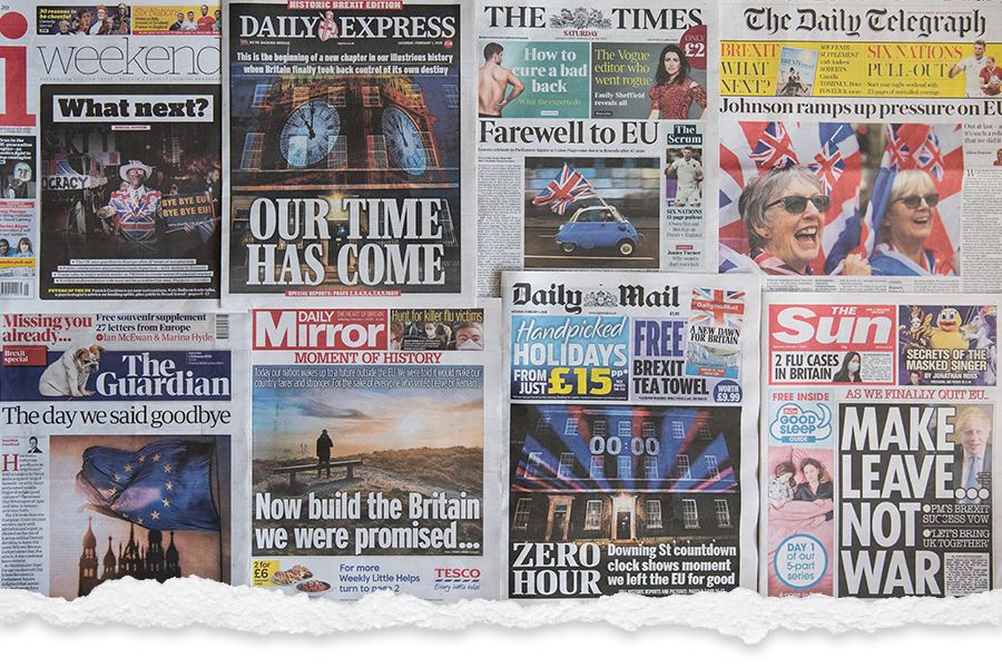 An image of front pages of UK tabloids reporting on Brexit.