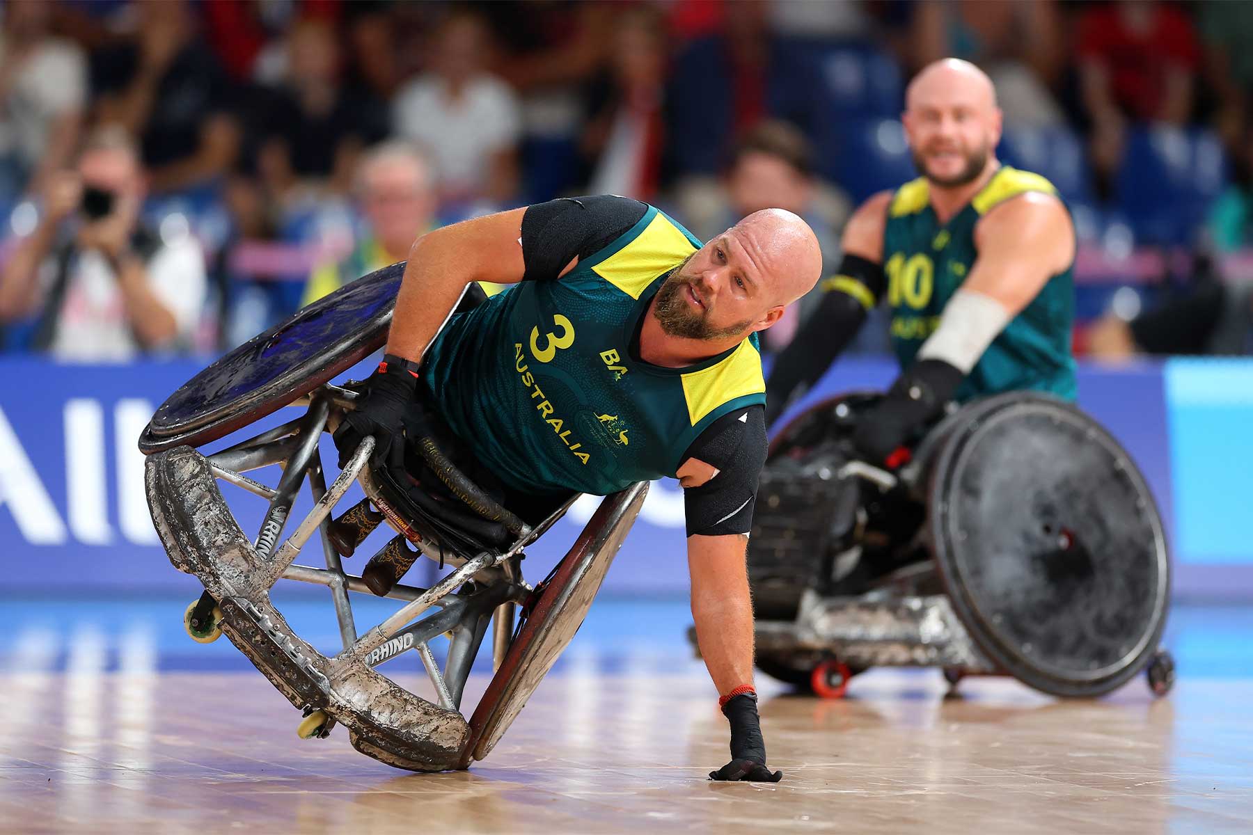 Ryley Batt holds himself up on one wheel during the bronze-medal match on Monday.
