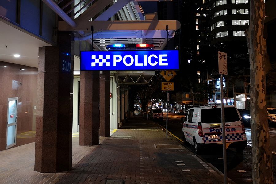 Brisbane, Australia: March 23, 2019: Police Station on Mary Street in Brisbane city at night.