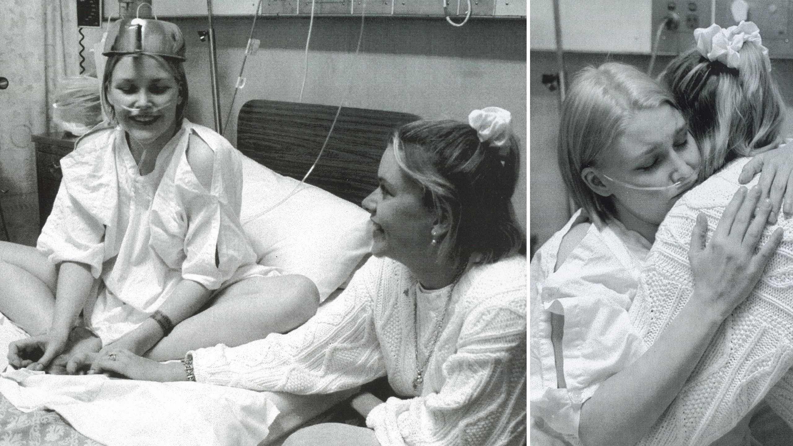 Images of Carly-Jay as a child with her sister Nikki in hospital..