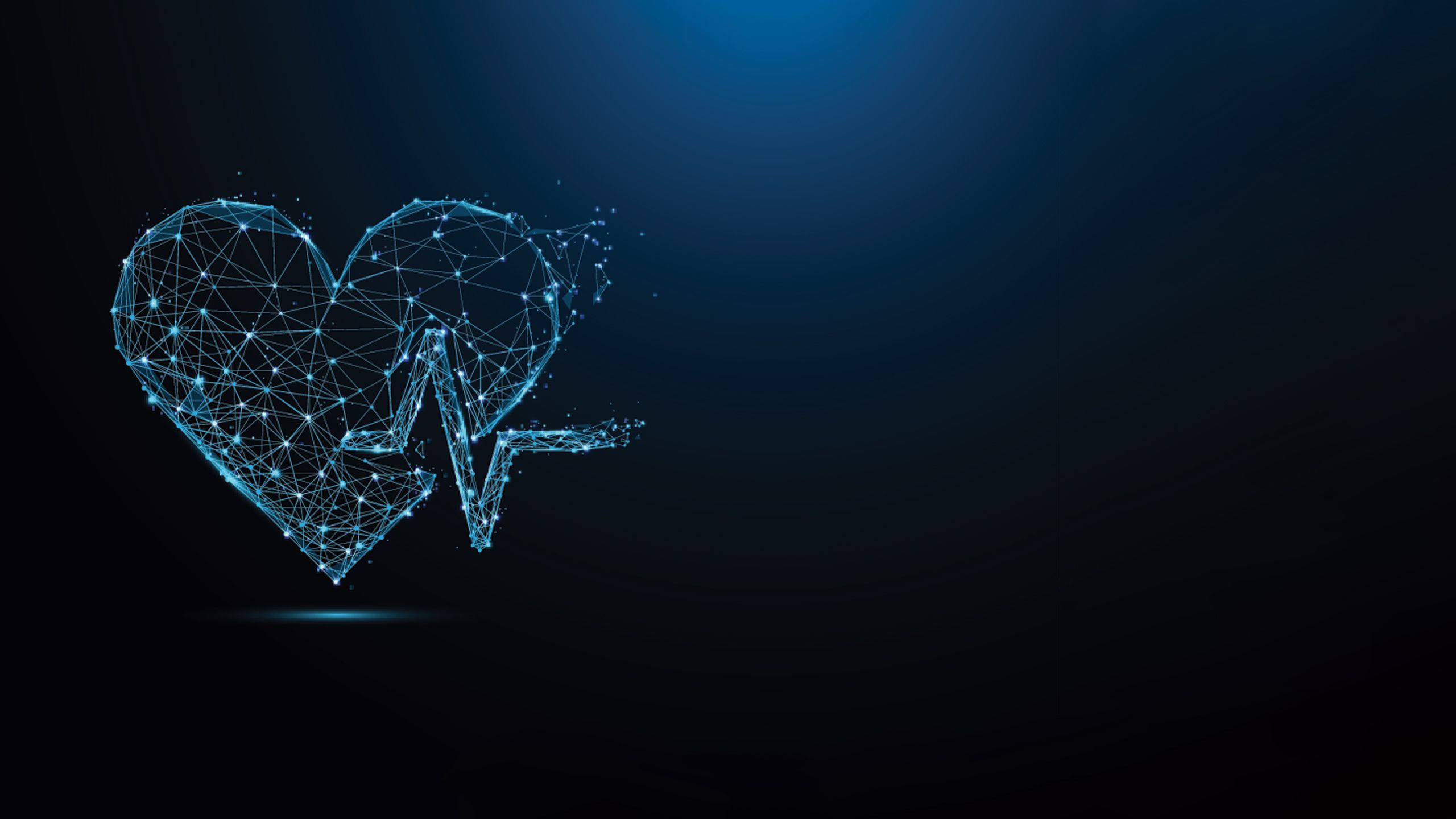 Abstract heart beat form lines and triangles, point connecting network on blue background. Illustration vector