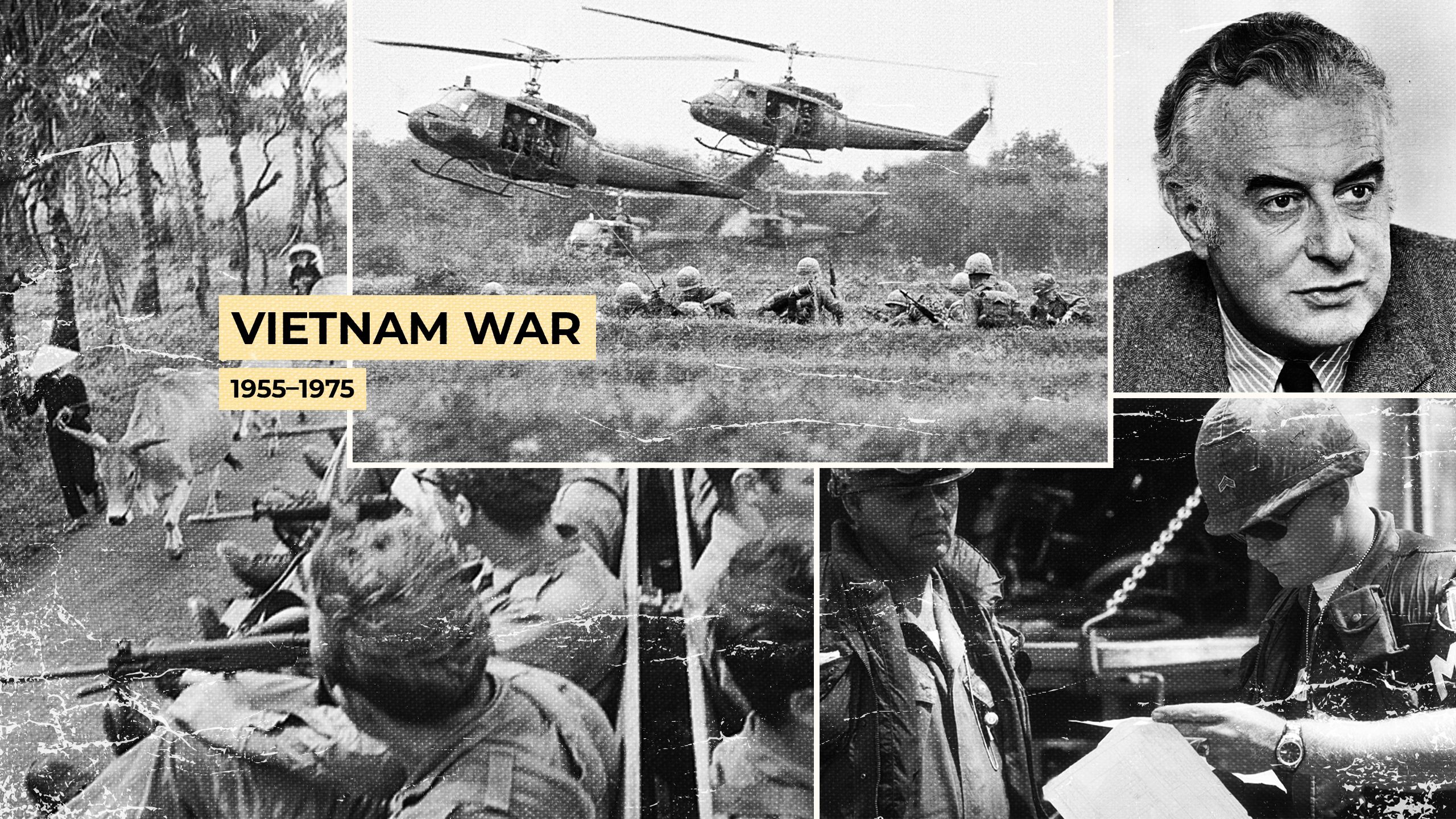 Image shows a collage of Australian troops at war during the Vietnam War.