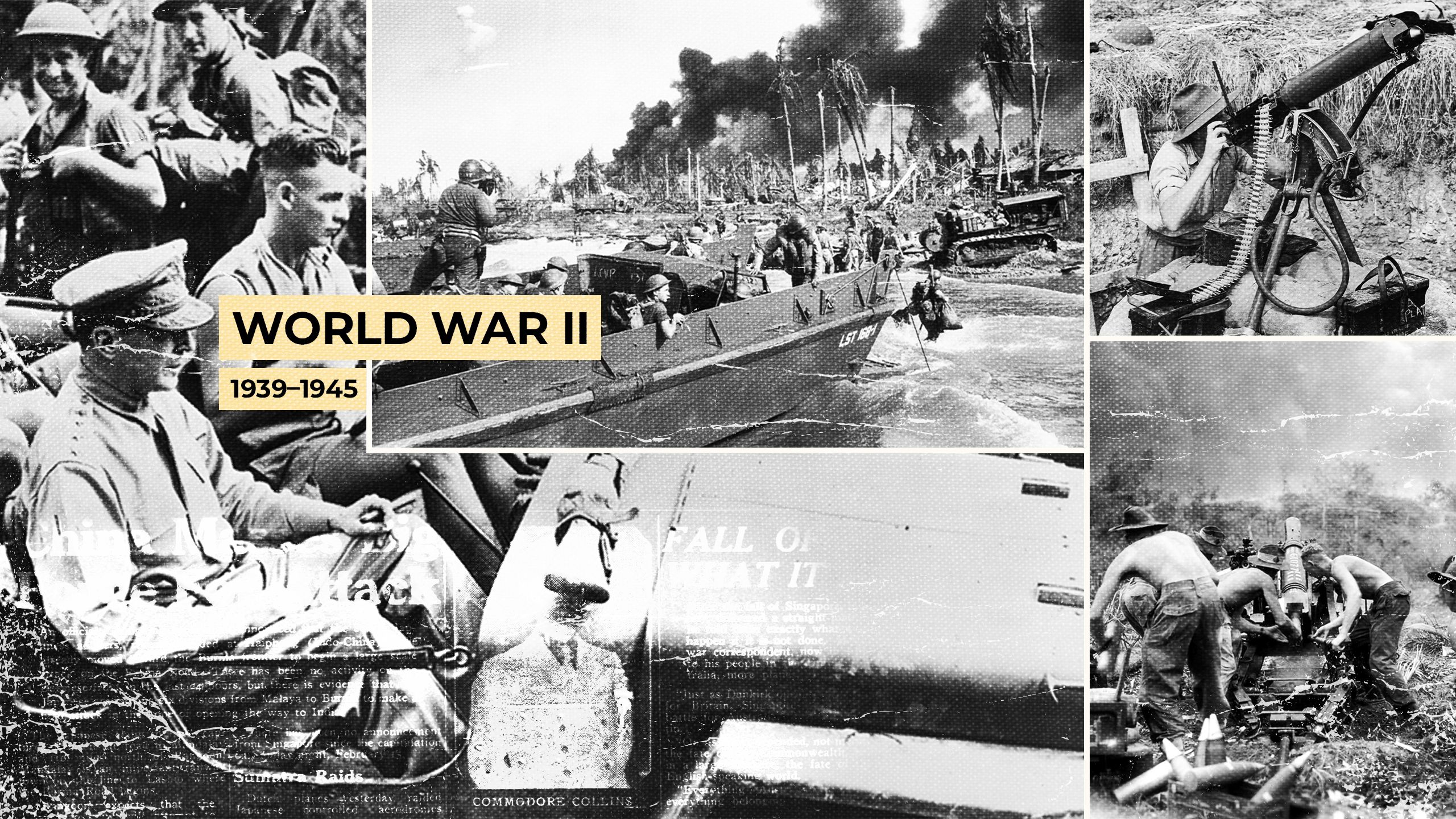 Image shows a collage of Australian troops at war during World War 2.