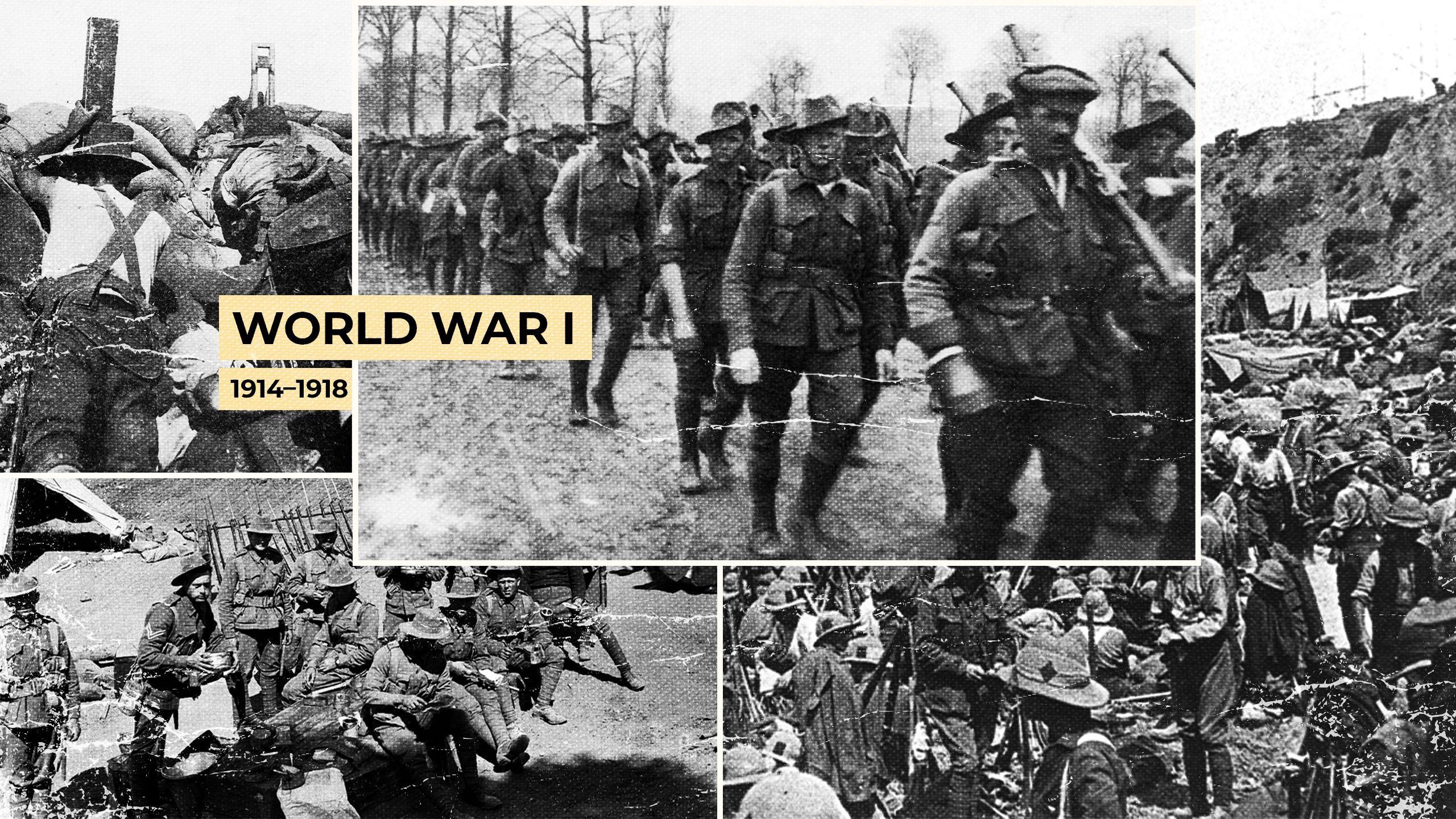 Image shows a collage of Australian troops at war during World War 1.