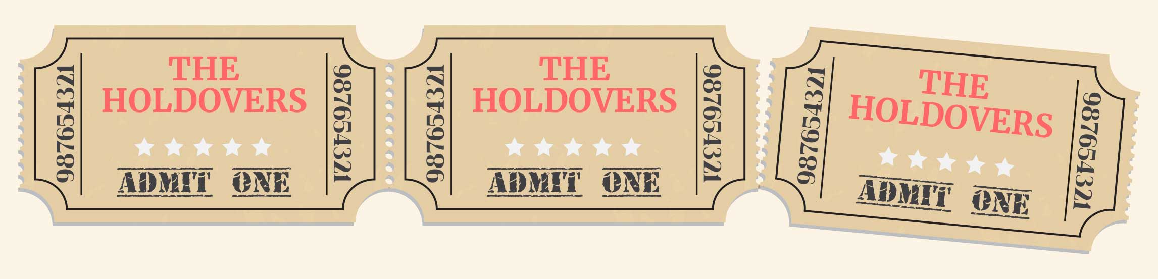 Illustration of movie tickets with for the movie 'The Holdovers'.