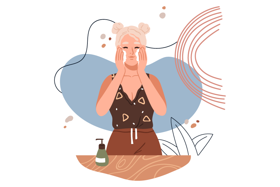 An illustrations of woman washing her face.