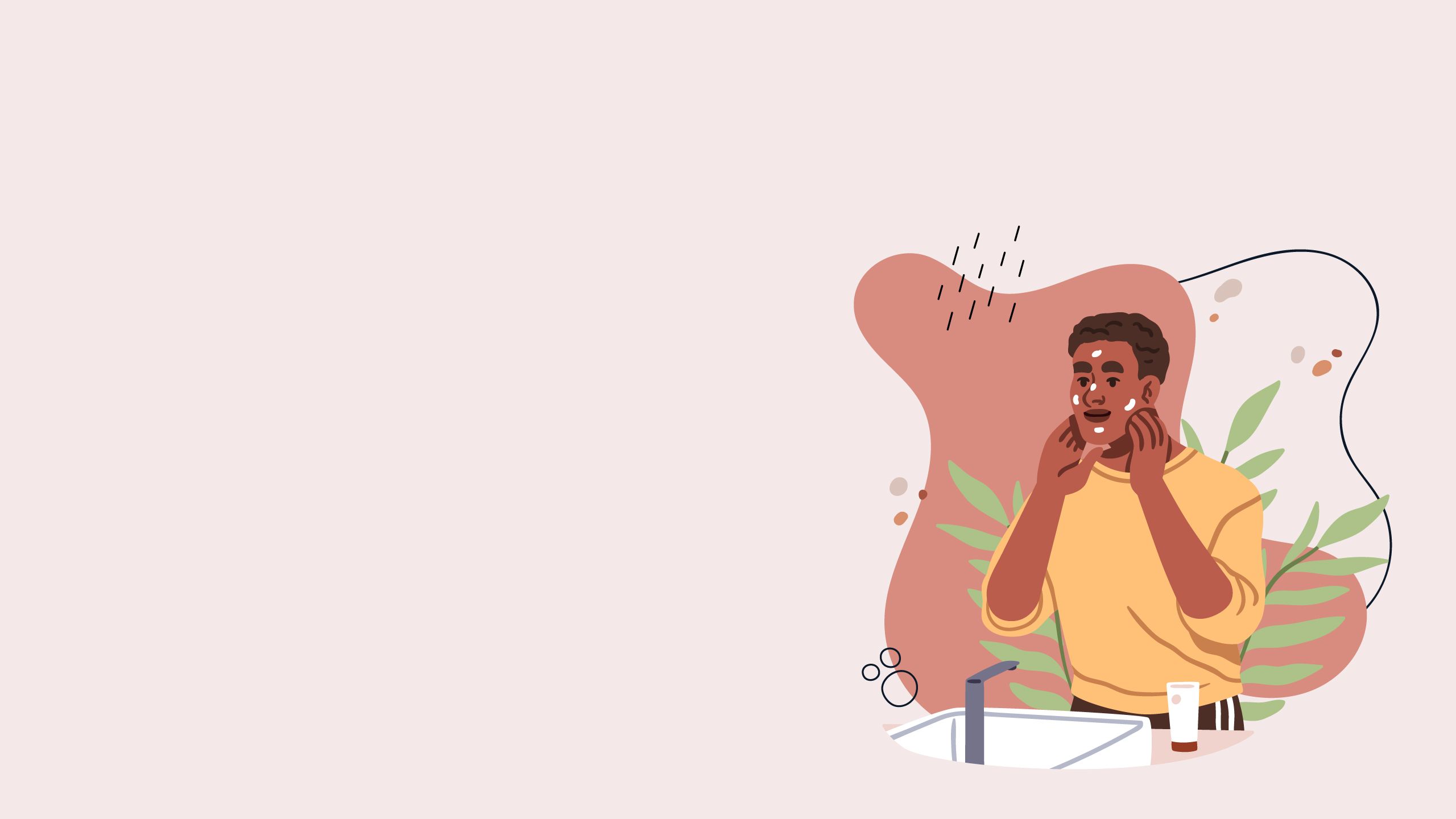An illustrations of man washing his face.
