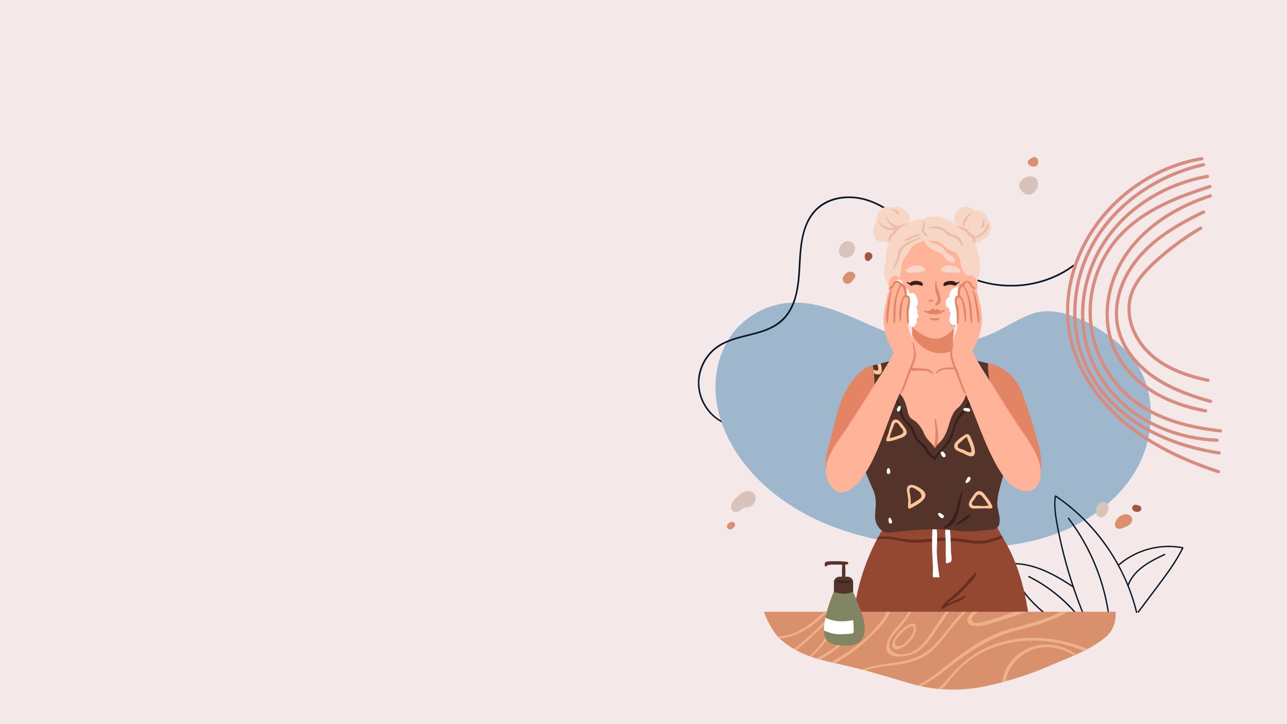 An illustrations of woman washing her face.