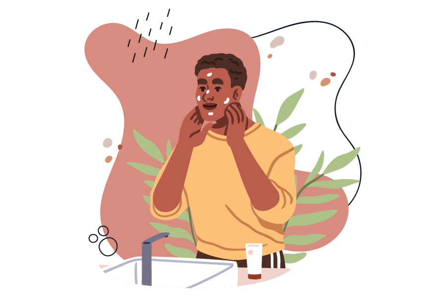An illustration of a man washing his face.