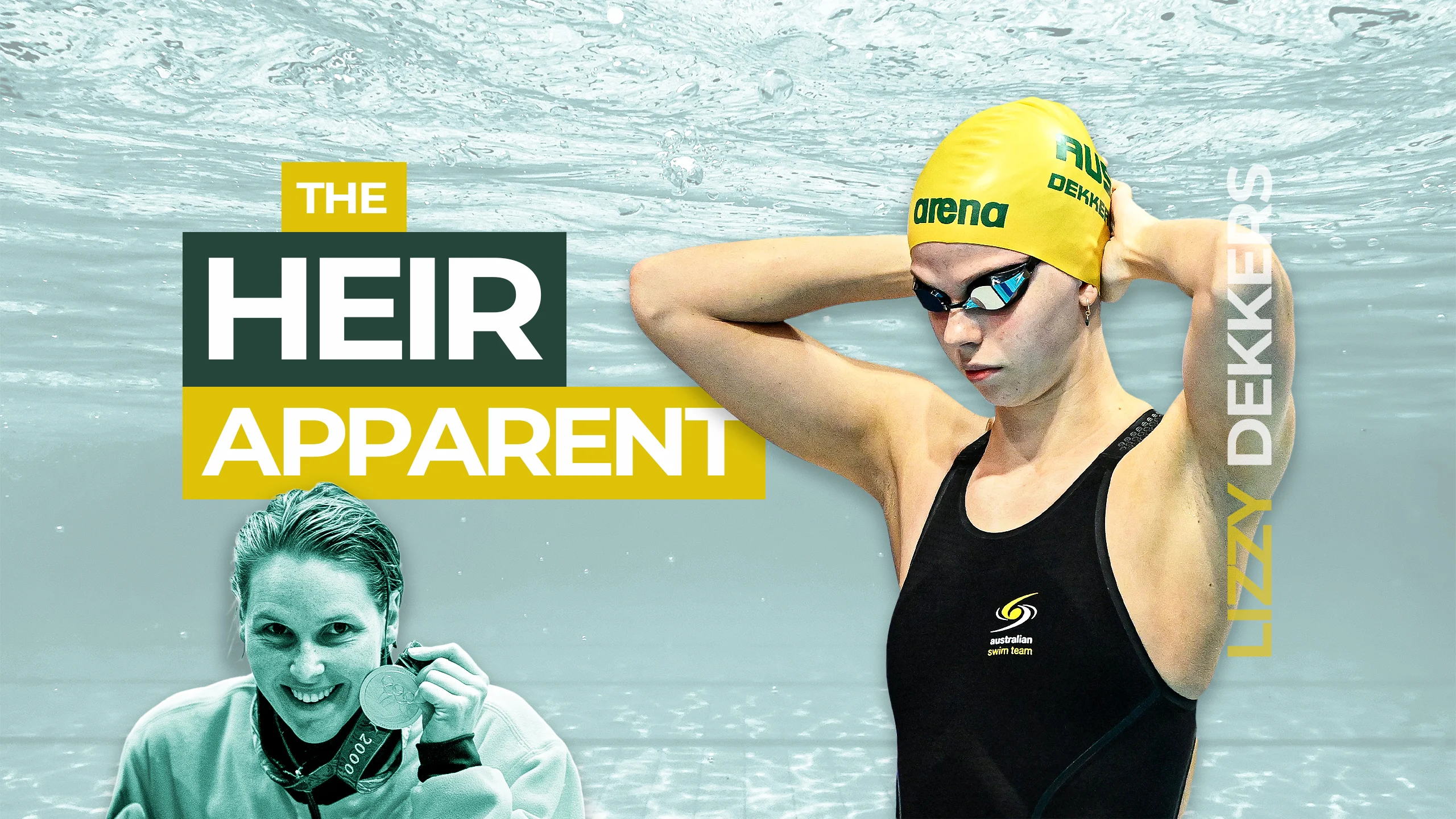 A collage of images of UQ student and Olympic butterfly hope Lizzy Dekkers and Olympic gold-medal hero Susie O'Neill. A headline says: The heir apparent.