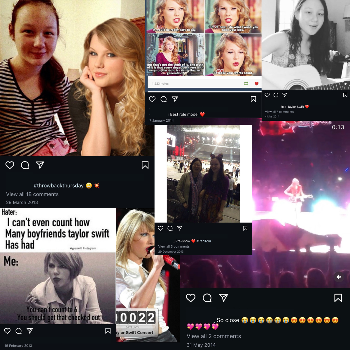 A collection on Instagram posts from 2013-2014 of Emma sharing her love of Taylor Swift