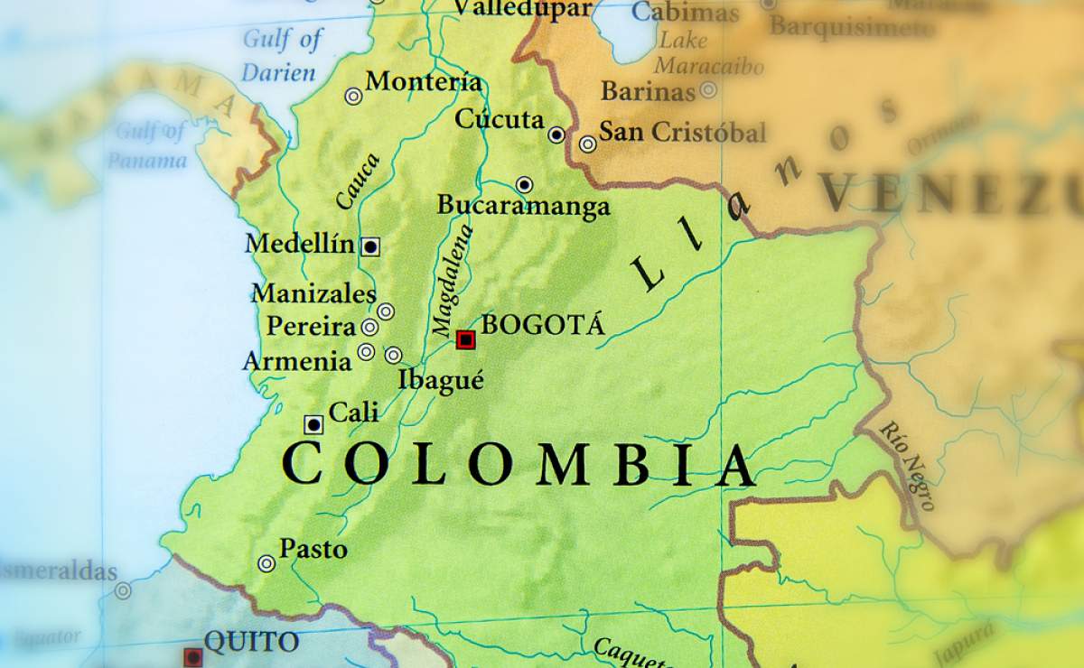 Closeup of a map of Colombia