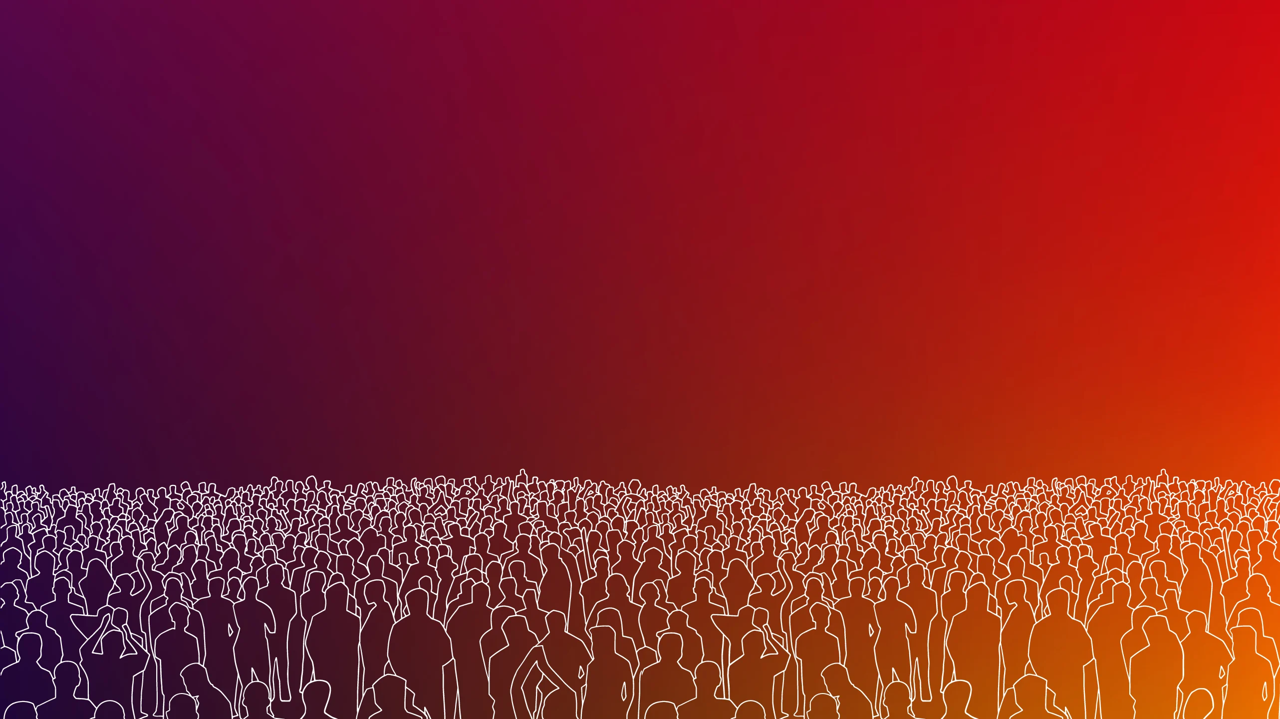 white line illustration of a crowd of people against a vibrant gradient background
