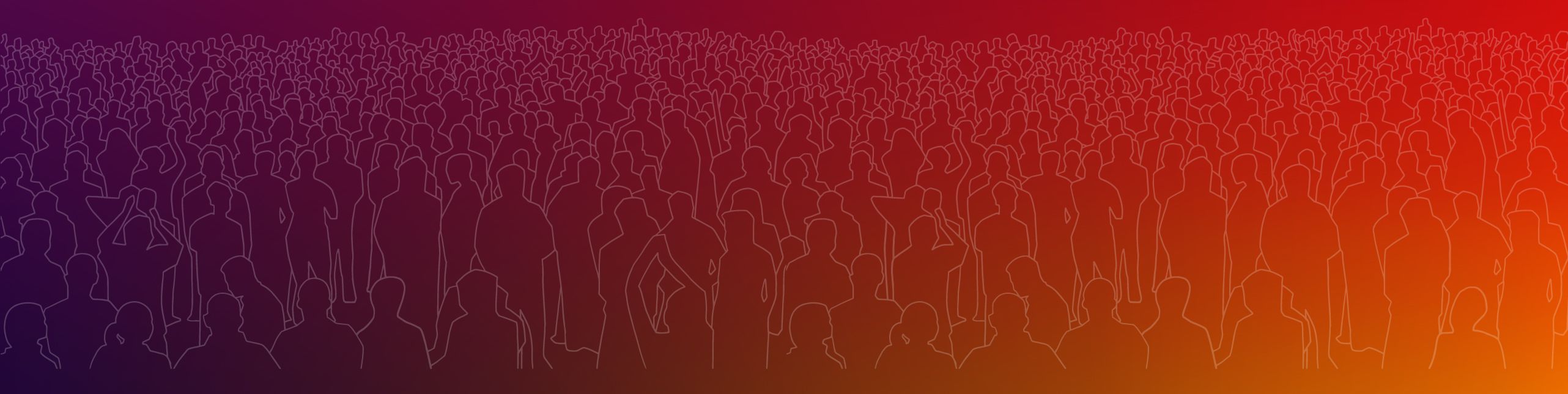 white line illustration of a crowd of people against a vibrant gradient background