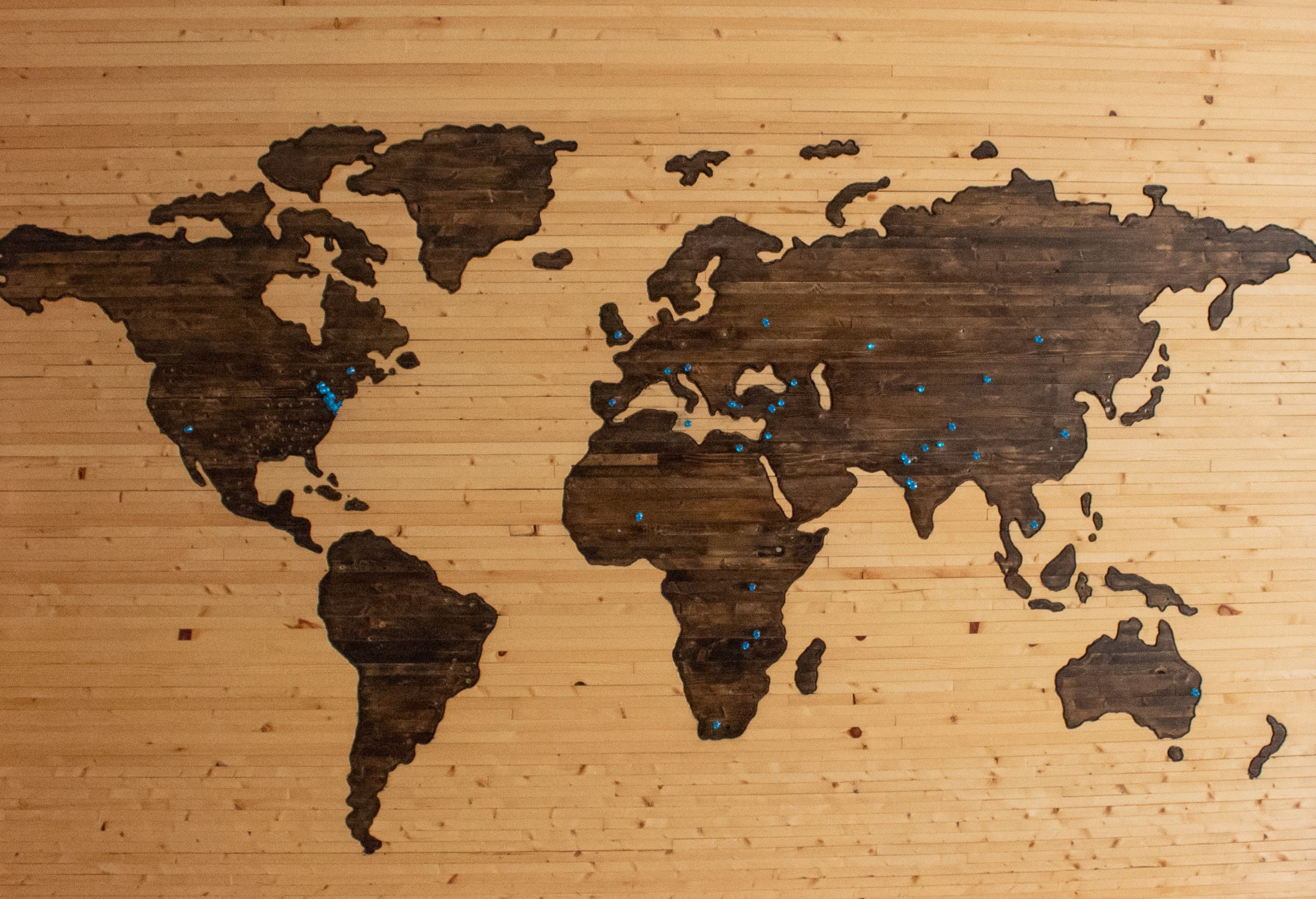 A pinboard map of the world.