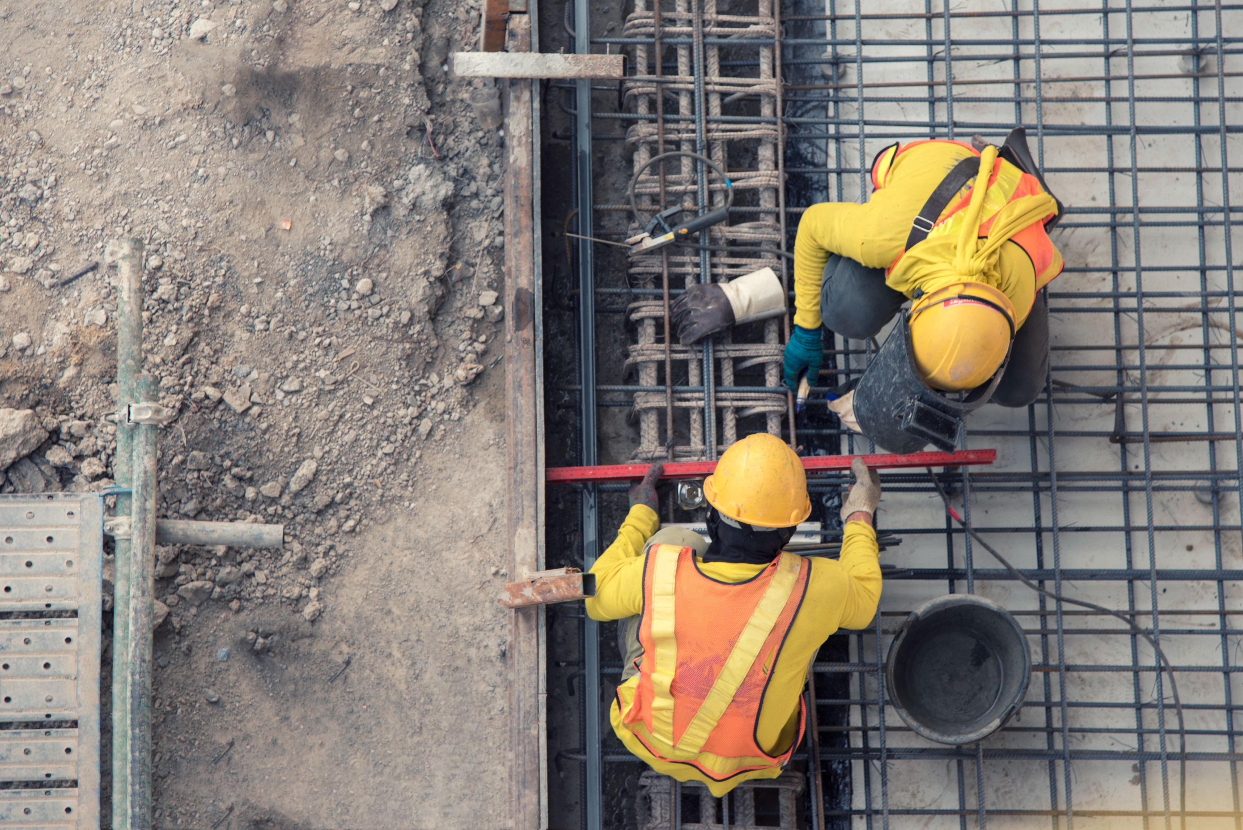 Aerial view of construction workers