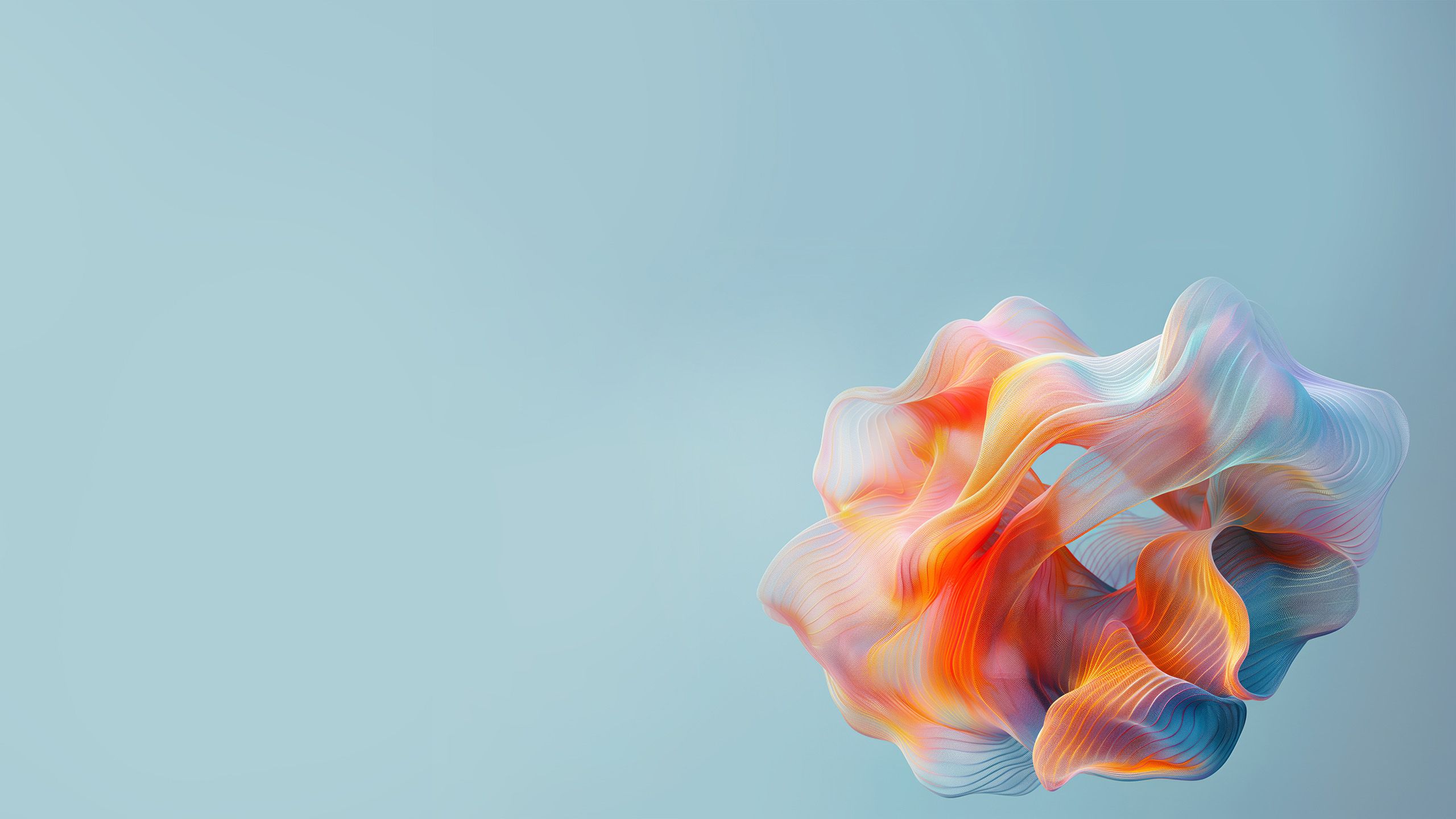 AI generated abstract colourful wave sculpture on light blue background