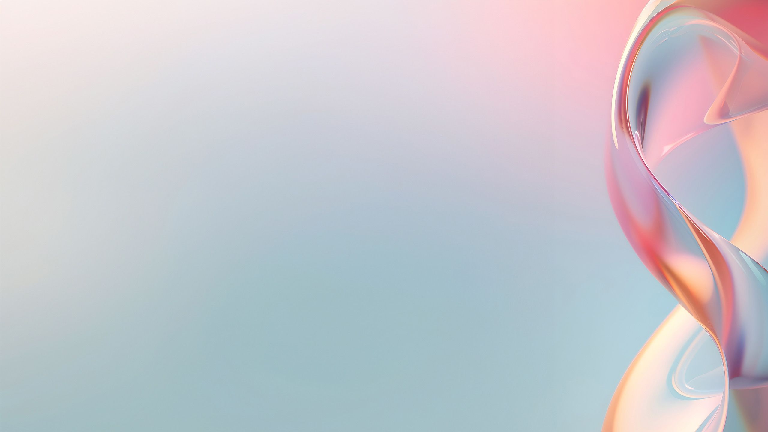 Generated AI fluid waves of light and colour on a light blue and pink background 