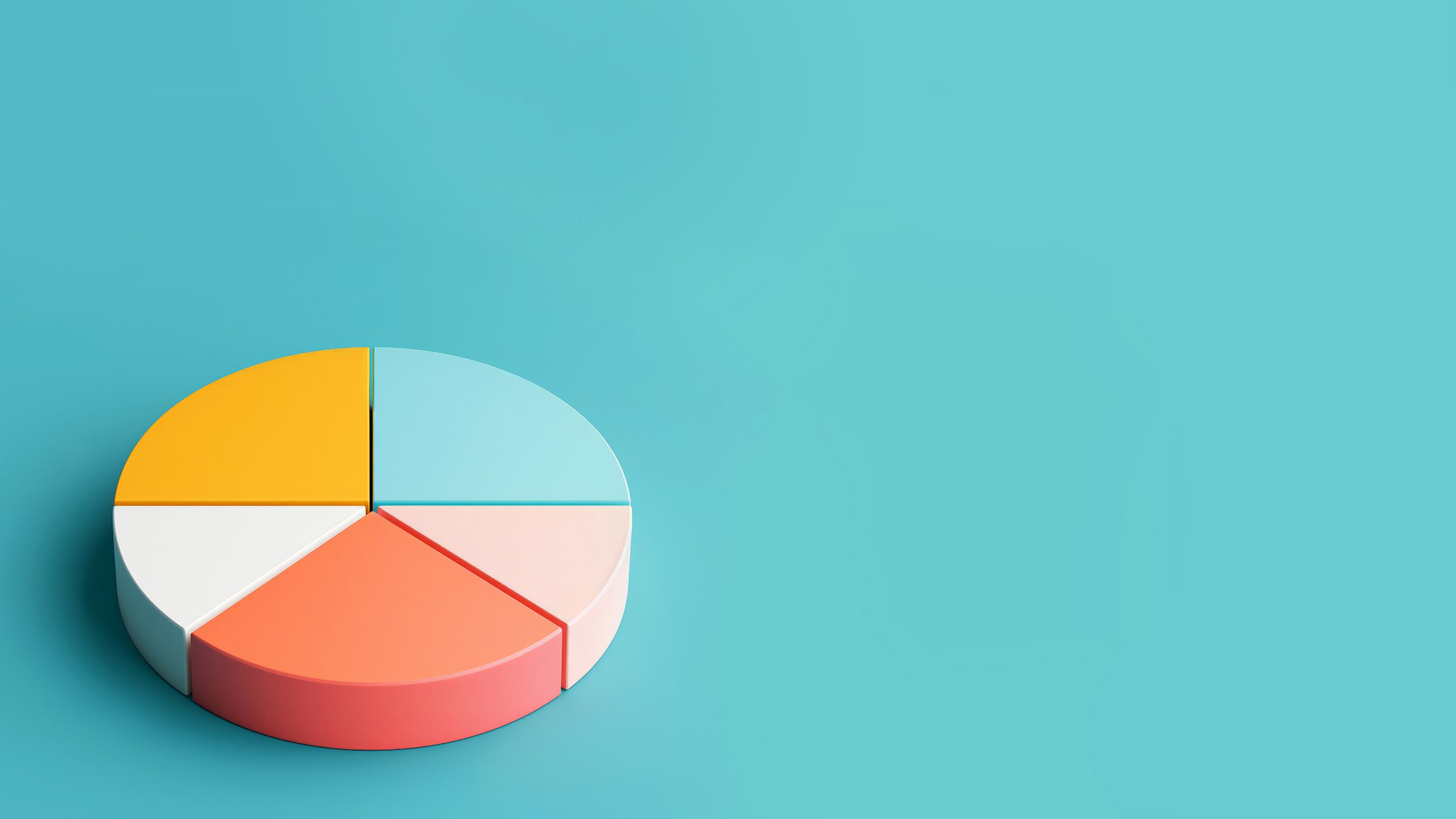 AI generated 3D pie chart with five segments on a bluebackground