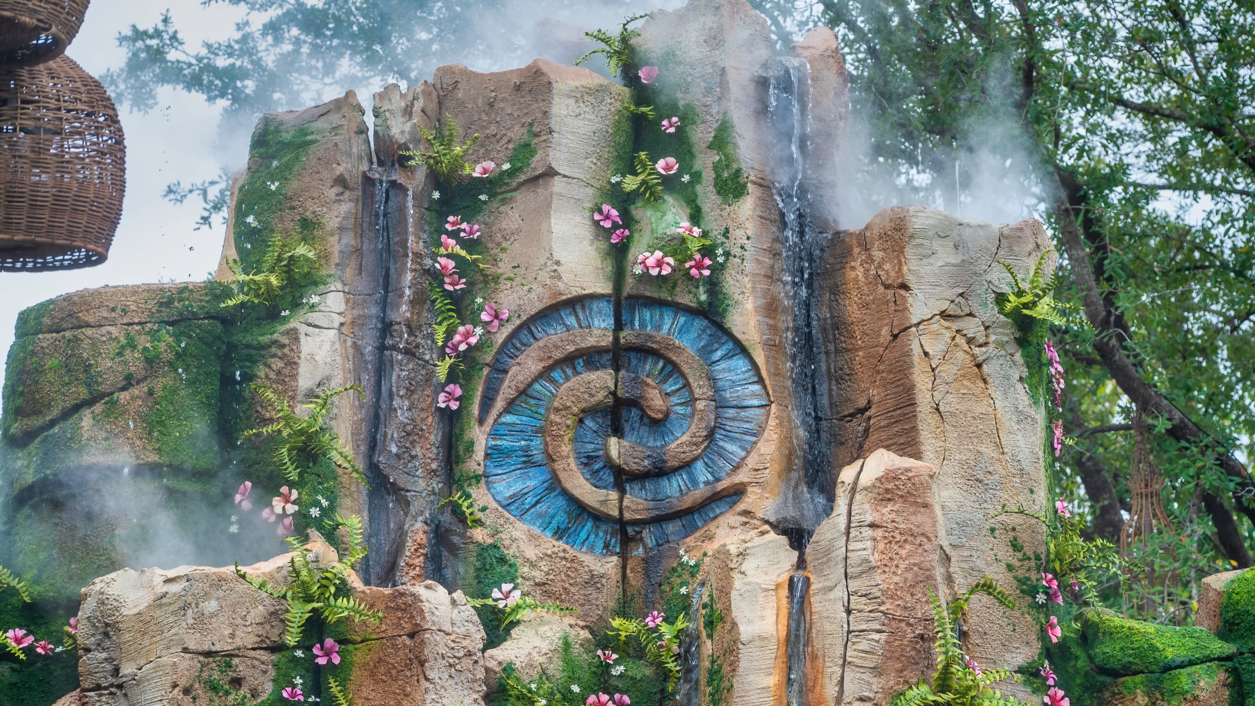 Two interlocked spiral shapes on a rock face