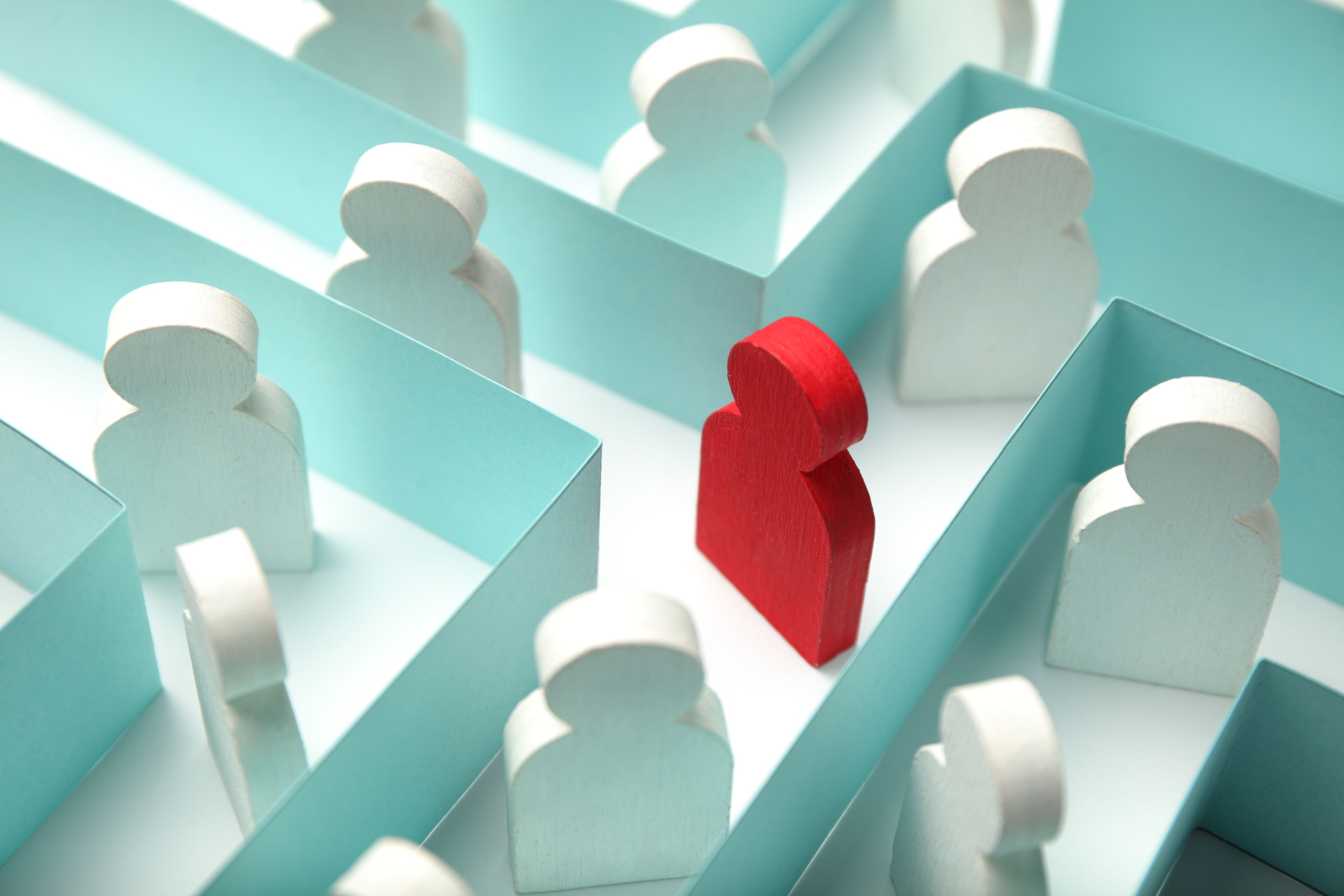 Figure of person is seeking way out of the maze, bureaucratic problems