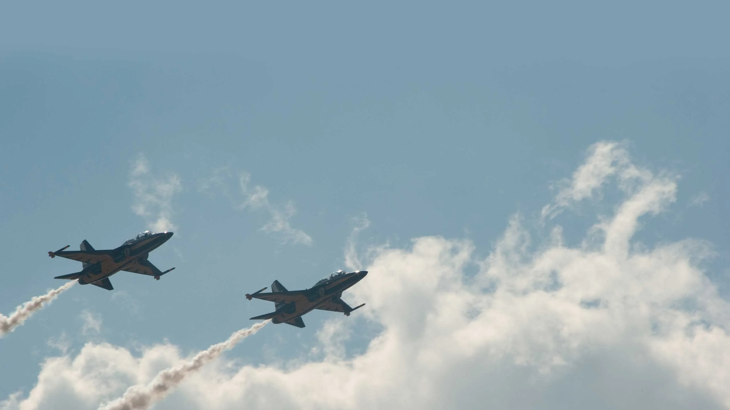 Two fighter jets fly in the sky