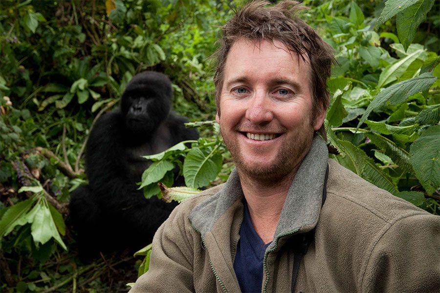UQ's Dr James Watson on a field trip studying gorillas.