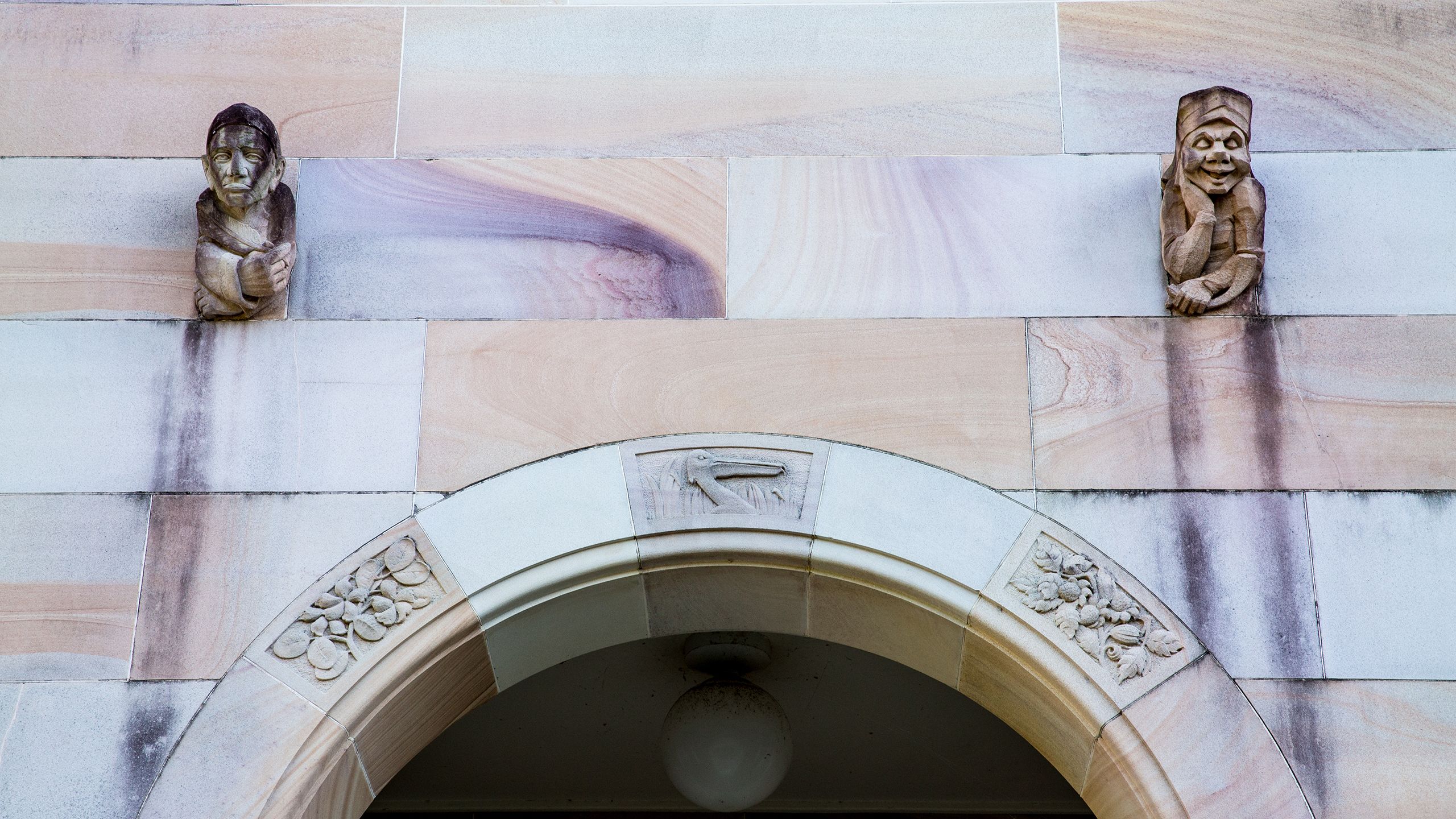Sandstone at the top of an arch in UQ's Great Court