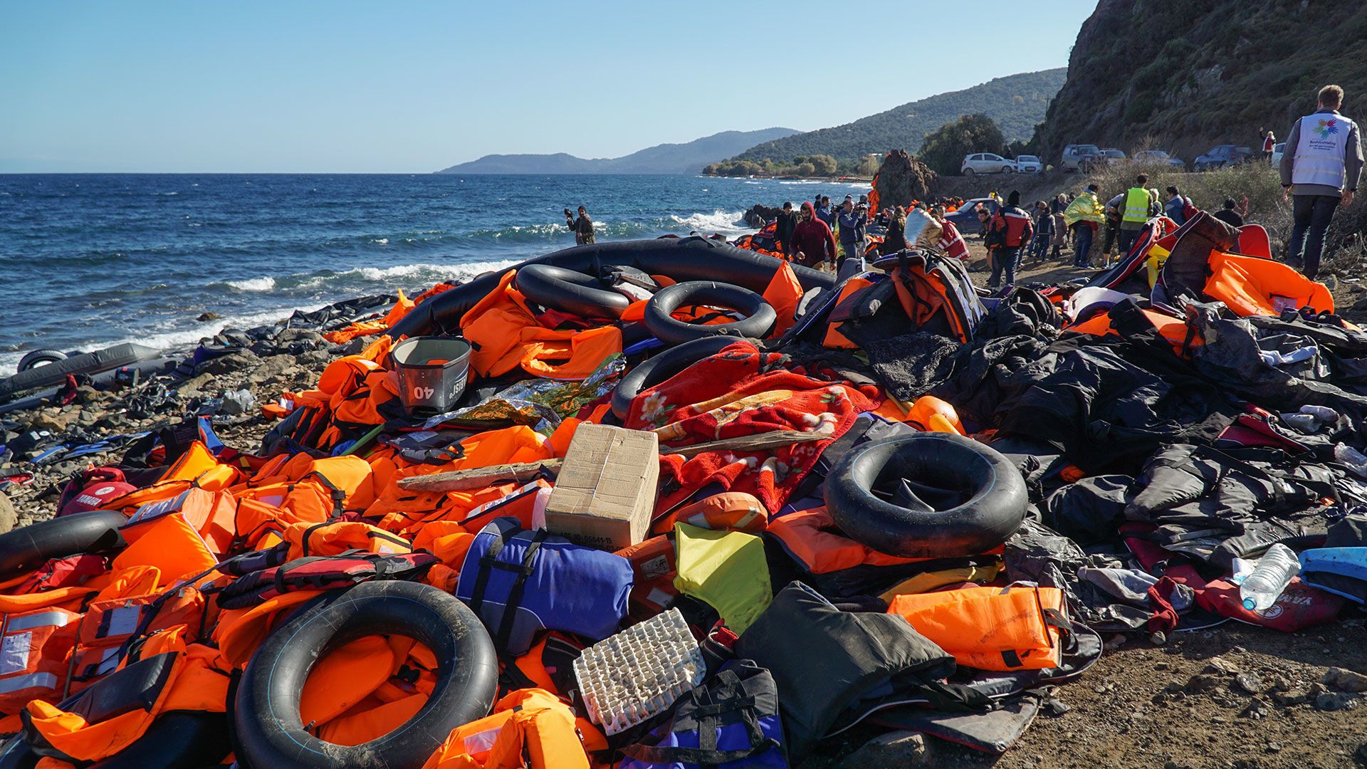Debris from boats on a beach 